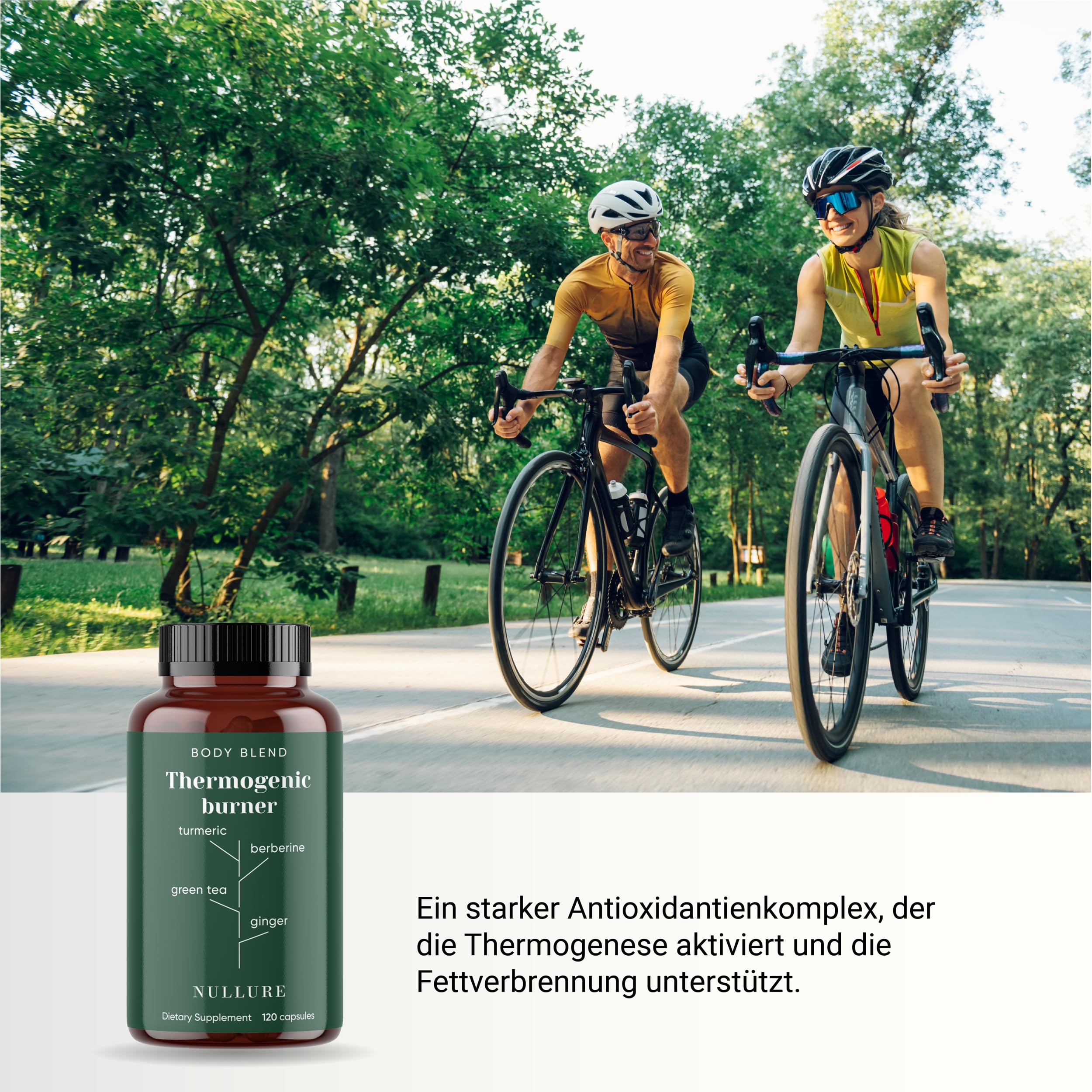 Nullure Thermogener Natürlicher I Vegan I Grüner Tee + Kurkuma + Ingwer + Berberin + Resveratrol + Knoblauch + Vitamin A + Piperin - 120 Kapseln (2 Monate)