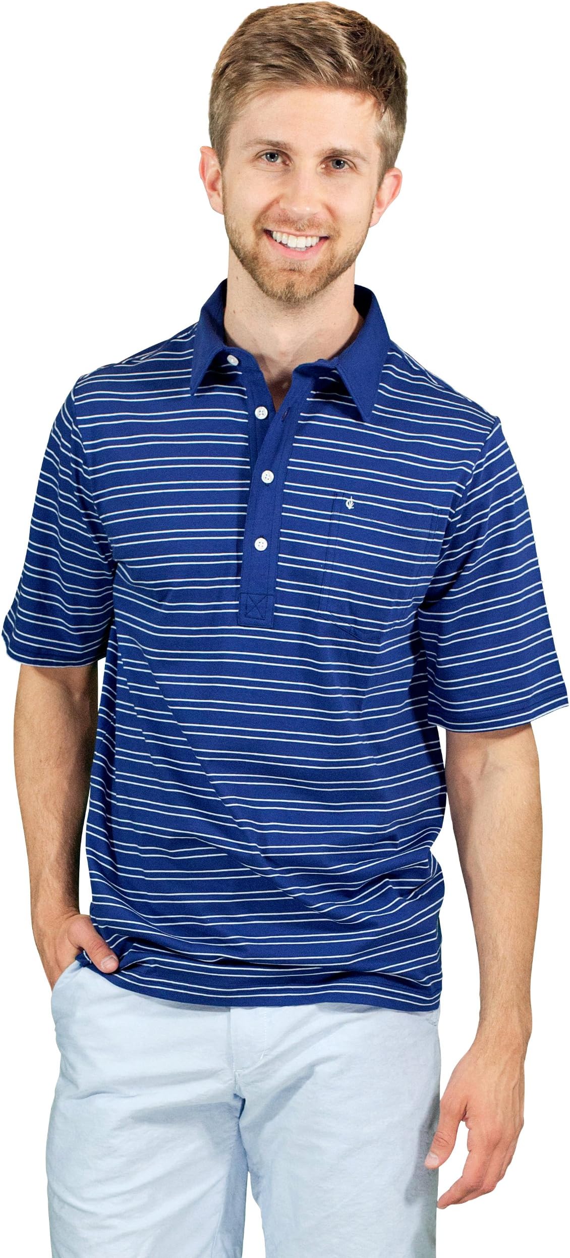 Criquet Shirts Men's Striped Players Shirt X-Large Navy with White Stripe