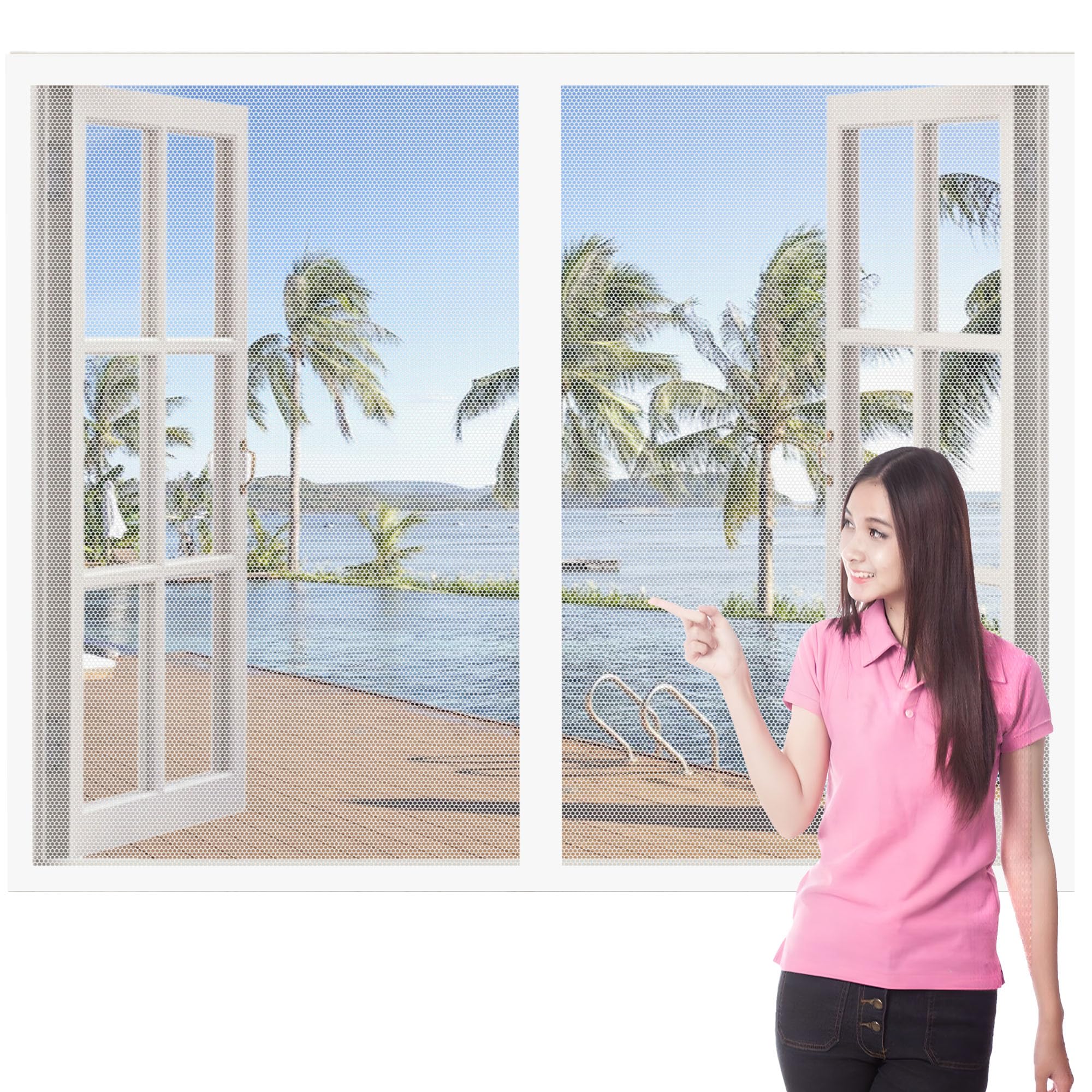 Window Fly Screen 175 x 95 cm with Selfadhesive Mosquito Net Window Easy Install for Windows Doors and Patio Screens, White