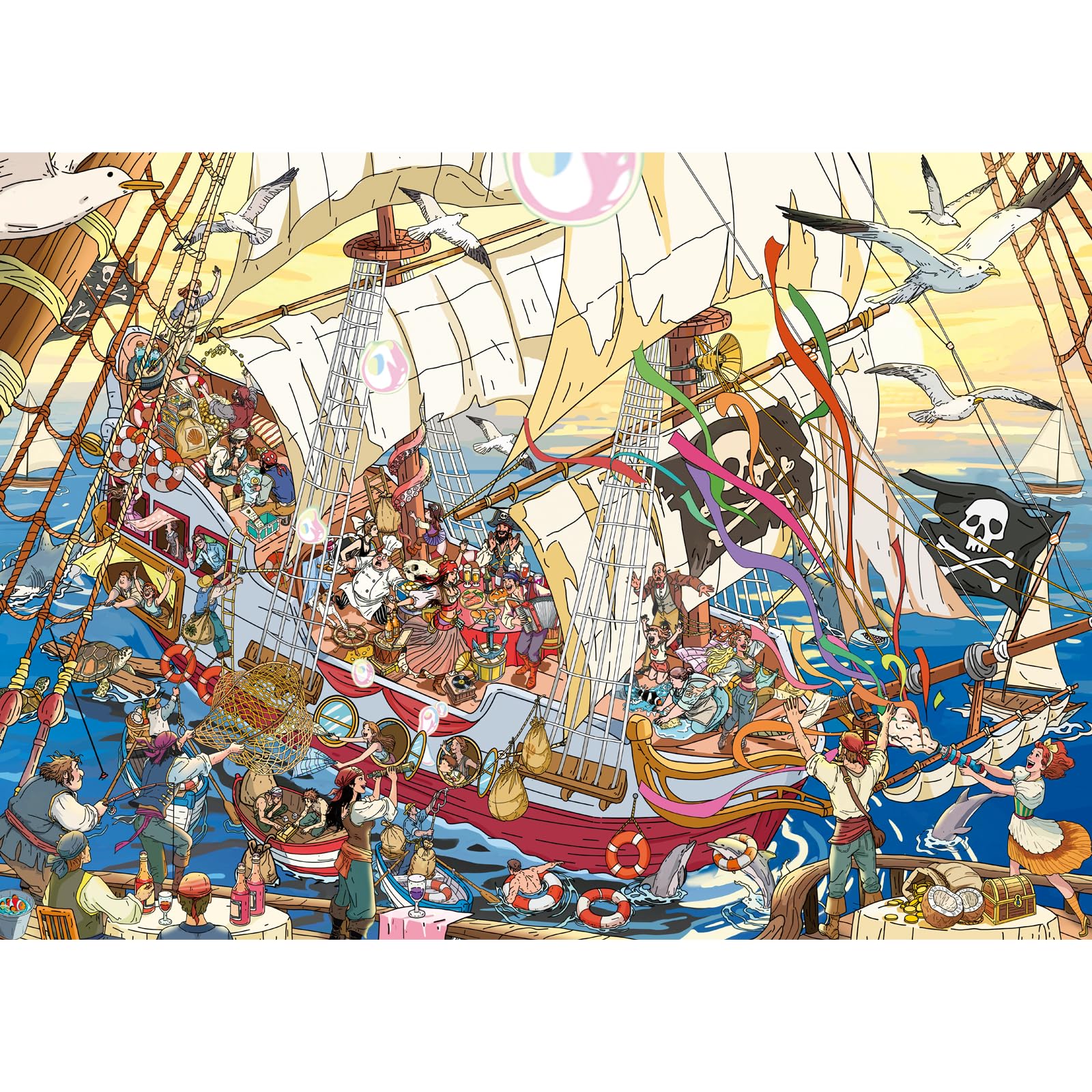 HUADADA Jigsaw Puzzles for Adults 1000-Pirate Ship Party,Whimsical Nautical Adventure Puzzle for Family Fun — image 1