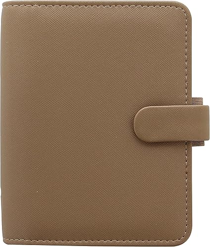 Filofax Saffiano - Organizador de bolsillo, cervatillo  grano cruzado, aspecto de cuero, seis anillos, calendario semanal a vista, multilingüe, 2024