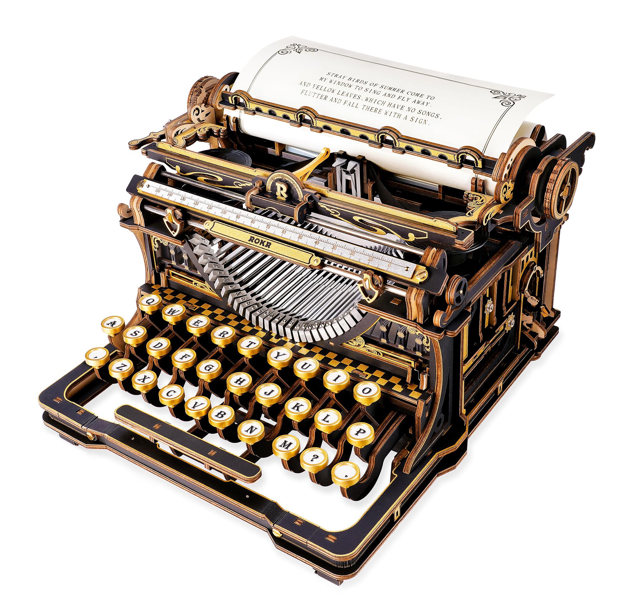 ROKR Puzzle 3D in Legno Macchina da Scrivere Meccanica Modellino Classica | Kit Costruzione Fai da Te per Adulti, Arredamento da Scrivania Retro, Mechanical Typewriter Versione Classica, LK703B