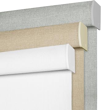 BERISSA Cordless Blackout Roller Shades for Windows,Free-Stop Linen Fabric Windows Blinds with Cassette Valance,Thermal Insulated UV Protection Roller Blinds for Home Office. White. Custom Size