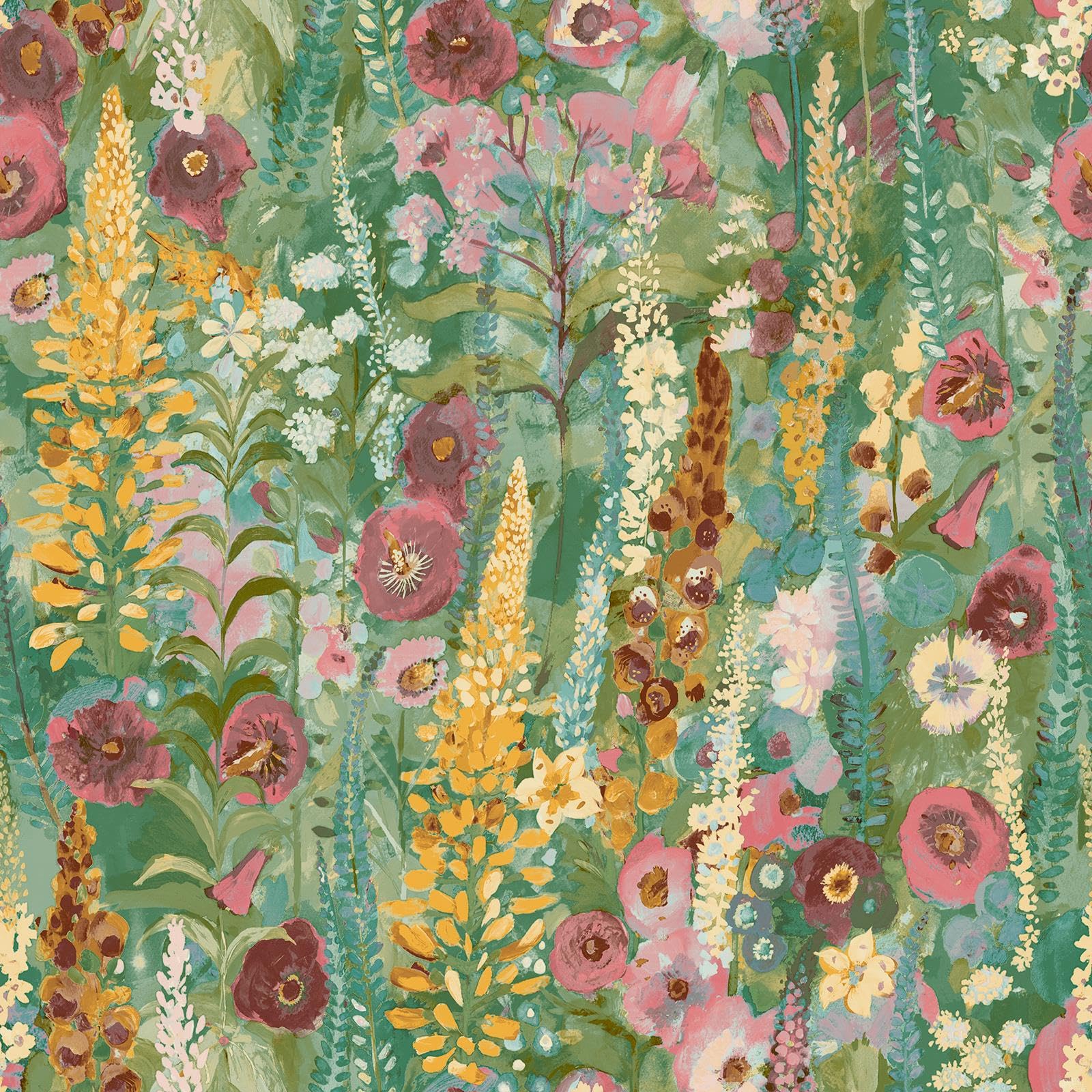 Grandeco Delphinium Floral Textured Wallpaper - Green Pink - Fabric Effect - Paste the Wall