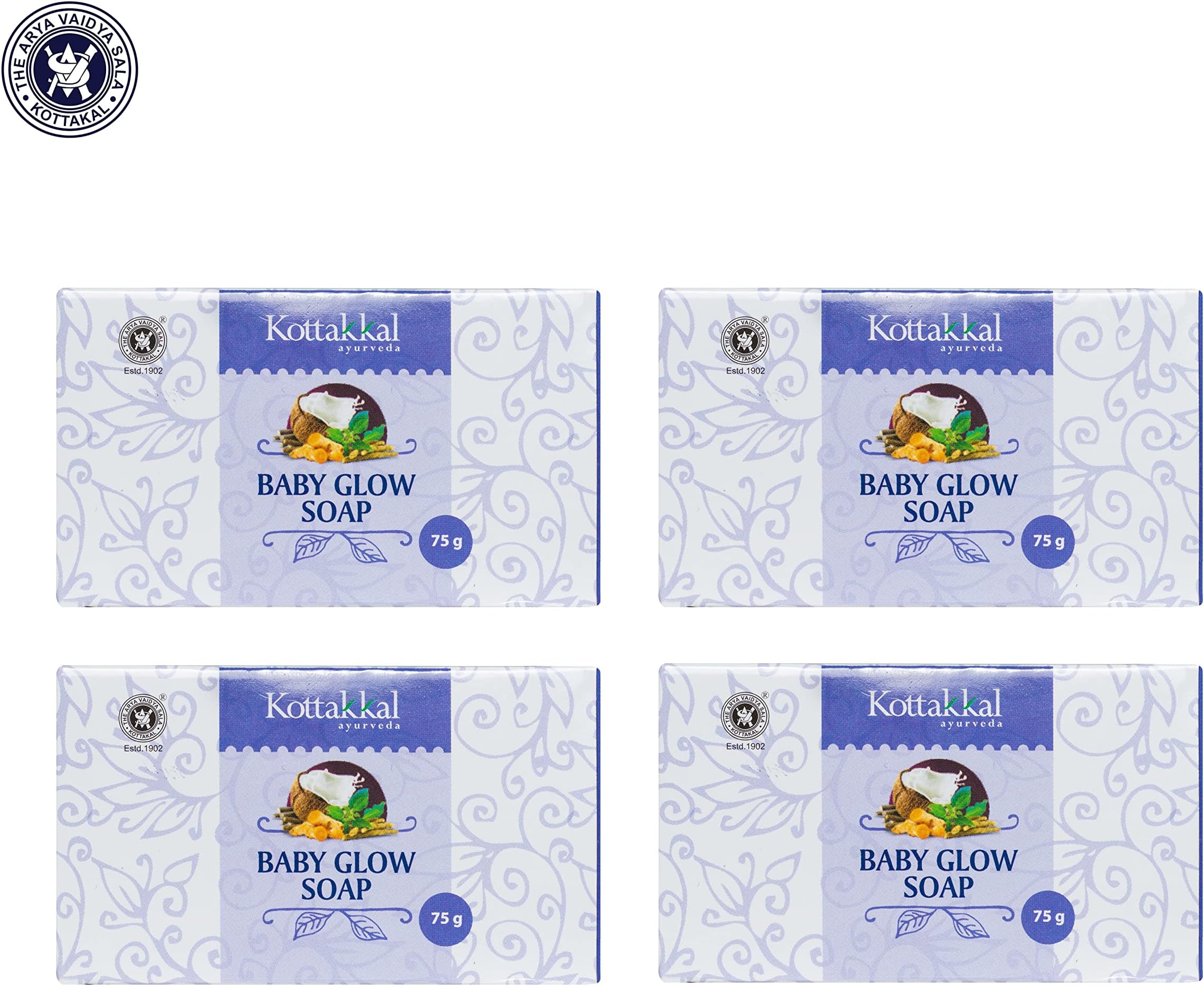 Kottakkal ayurveda® Baby Glow Soap - 75 gm, with Natural Ingredients - Pack of 4