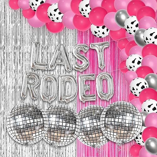 KatchOn, Last Rodeo - Decoraciones para despedida de soltera – Enorme, paquete de 80 | Últimos globos de Rodeo con cortina de flecos rosa y plateada