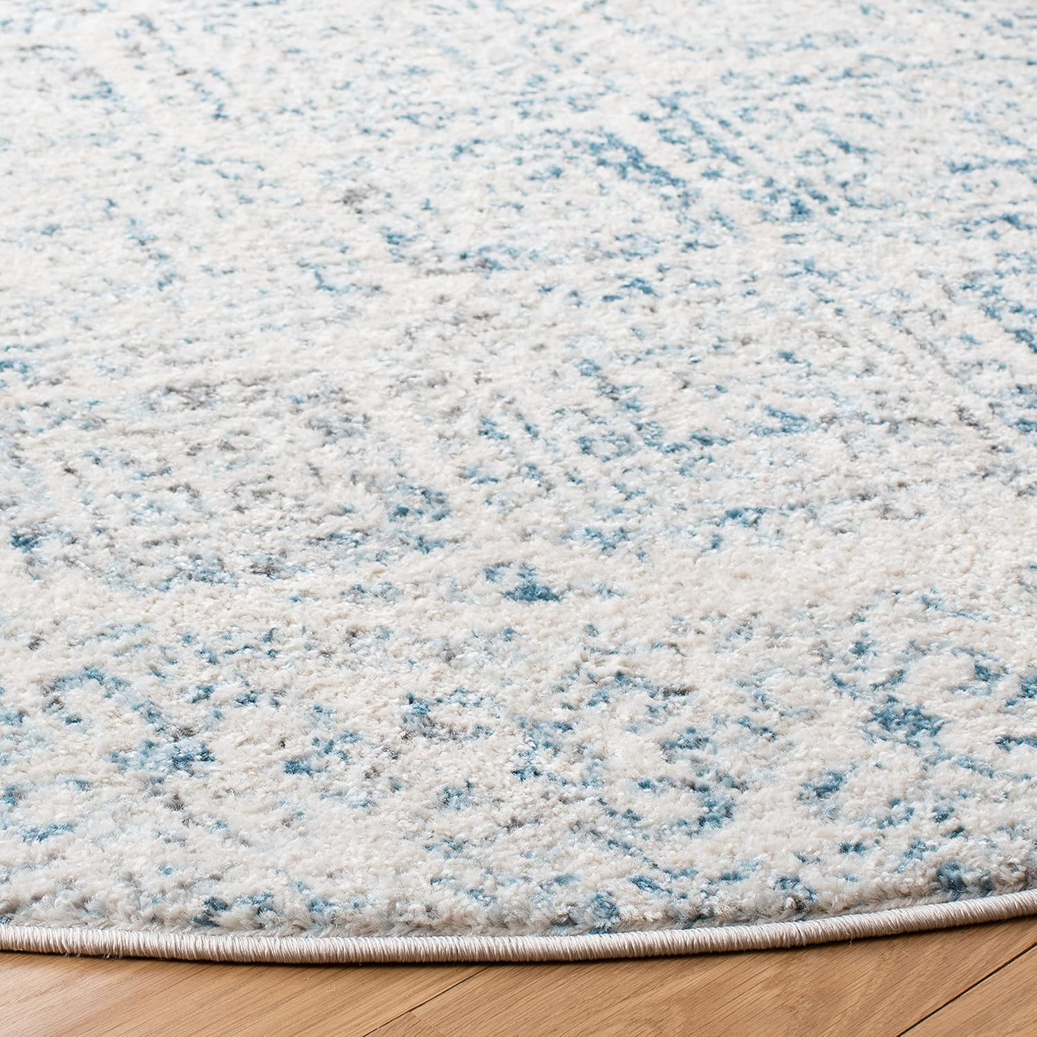 SAFAVIEH Tulum Collection Area Rug - 3' Round, Ivory & Turquoise, Moroccan Boho Distressed Design, Non-Shedding & Easy to Clean, Ideal for Entryway, Foyer, Accent Space, Bedroom (TUL264B)
