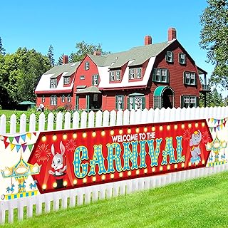 Big, Welcome To The Carnival Banner - 120x20 Inch | Carnival Theme Party Decorations | Carnival Backdrops for Party | Carnival Decorations for Event Outdoor | Circus Backdrop, Circus Party Decorations