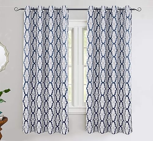 DriftAway Mason - Cortinas térmicas opacas con ojales, patrón geométrico enrejado, 2 paneles cada uno, 52 x 63 pulgadas, color azul marino
