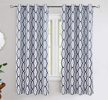 DriftAway Mason Thermal Blackout Grommet Window Curtains Geometric Trellis Pattern 2 Panels Each 52 Inch by 63 Inch Navy