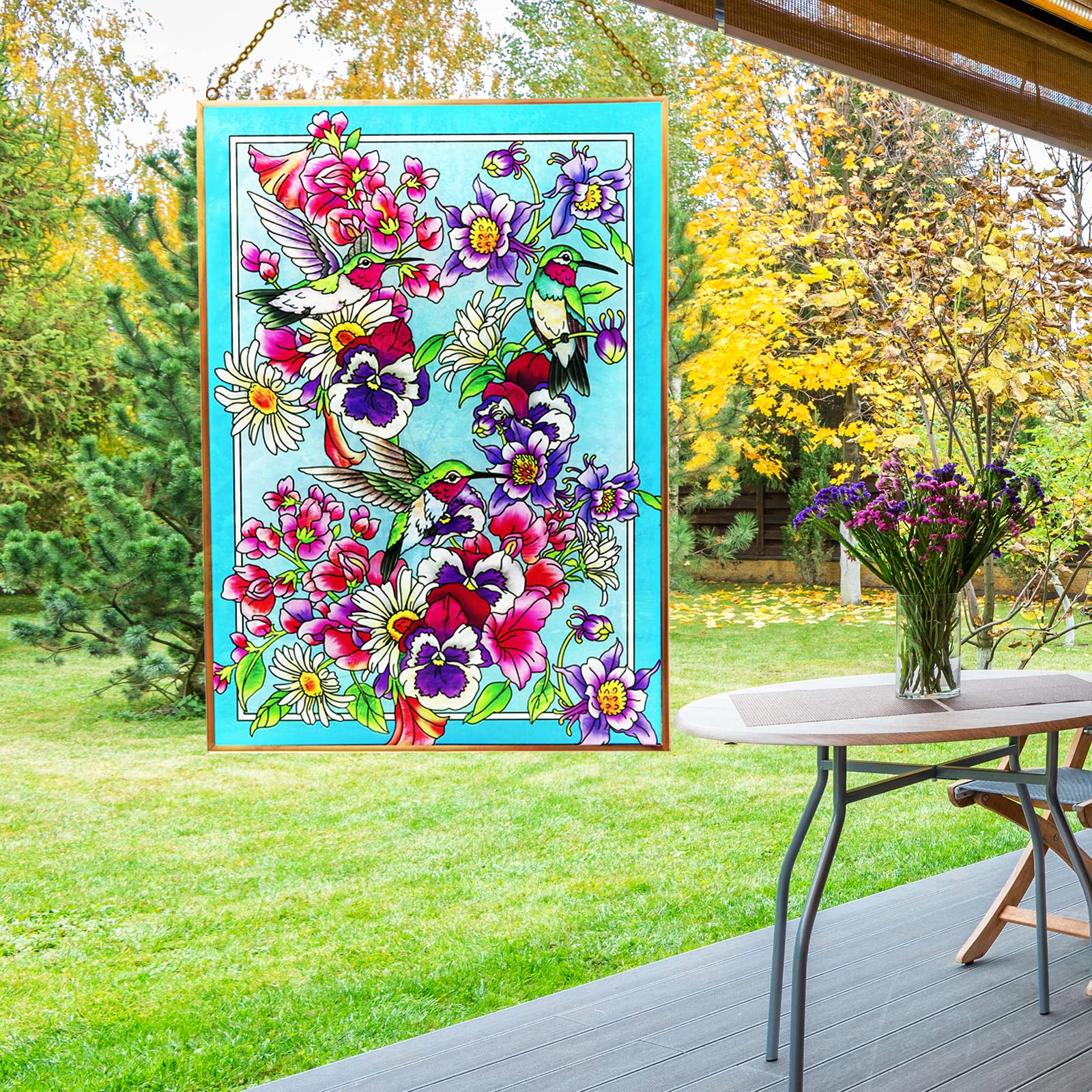Opohaome Kolibri Buntglas Fensterbehang – 25,4x38,1 Cm, Handbemalt, Mit Saugnapf, Sonnenfänger Für Fenster