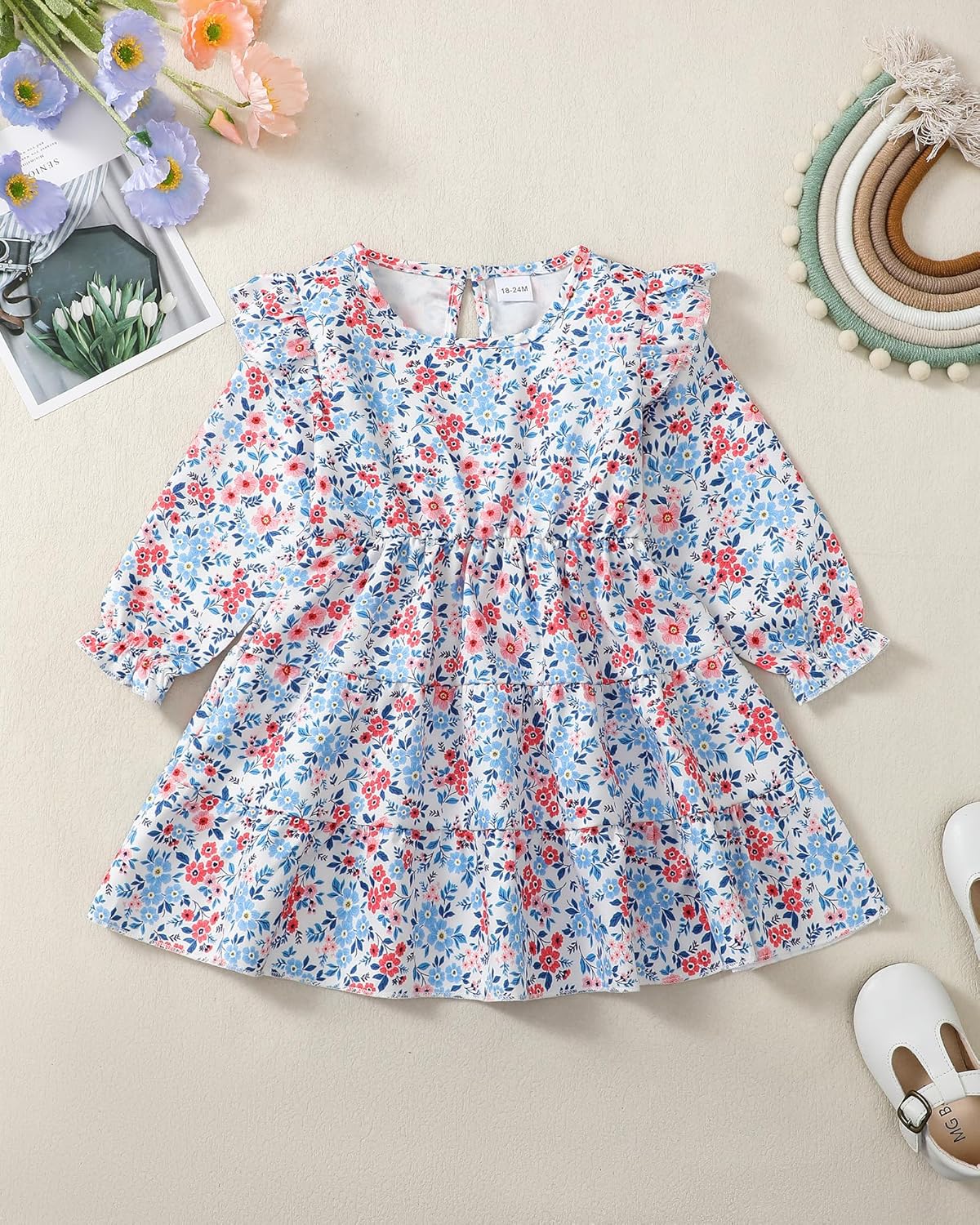 Toddler Girl Dress Clothes Ruffle Long Sleeve Casual Dress Floral Boho Outfits Cute Winter Fall Girls Dresses - Image 3