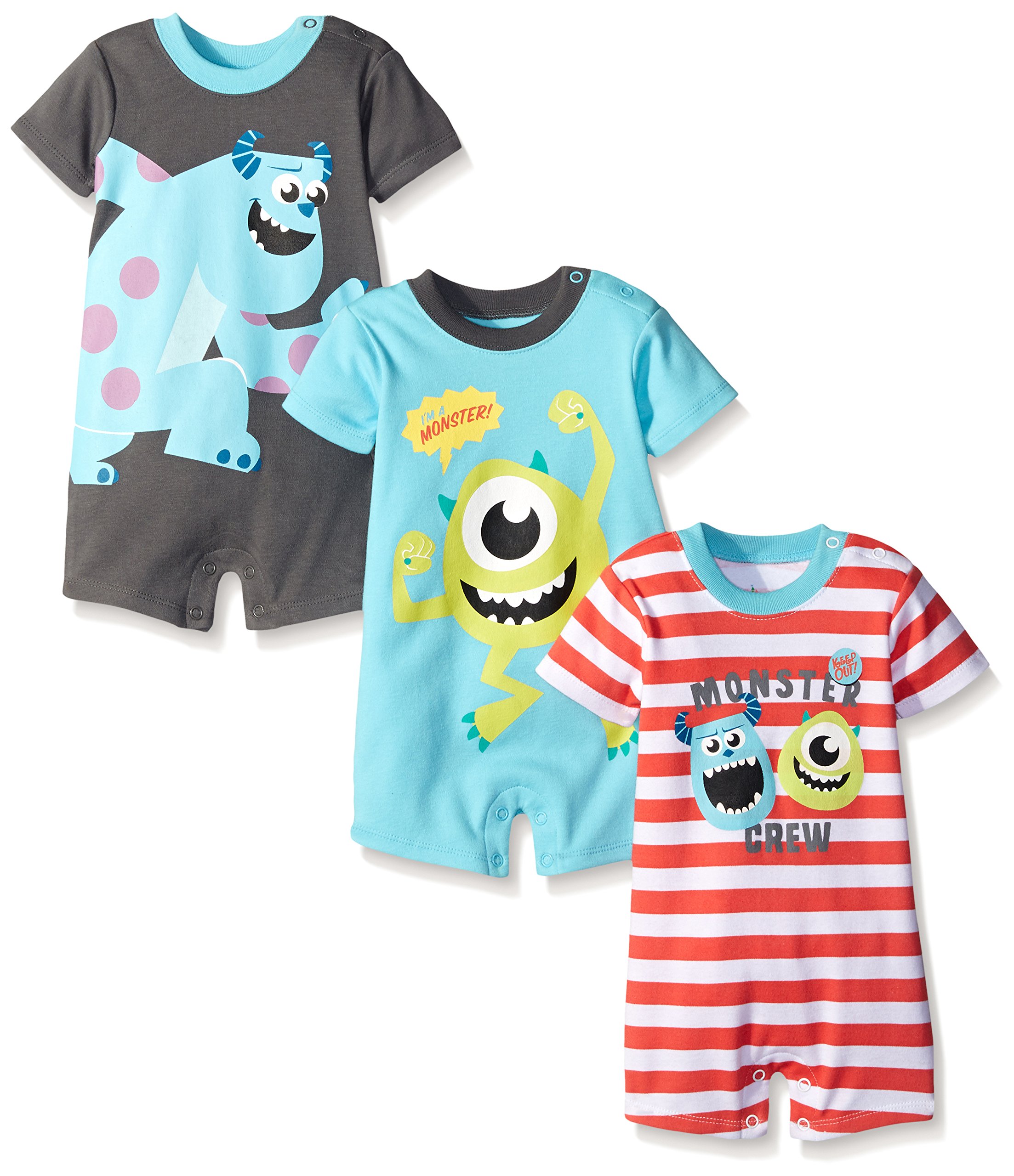 Disney Baby Boys' Monsters Inc Sully and Mike 3 Pack Rompers