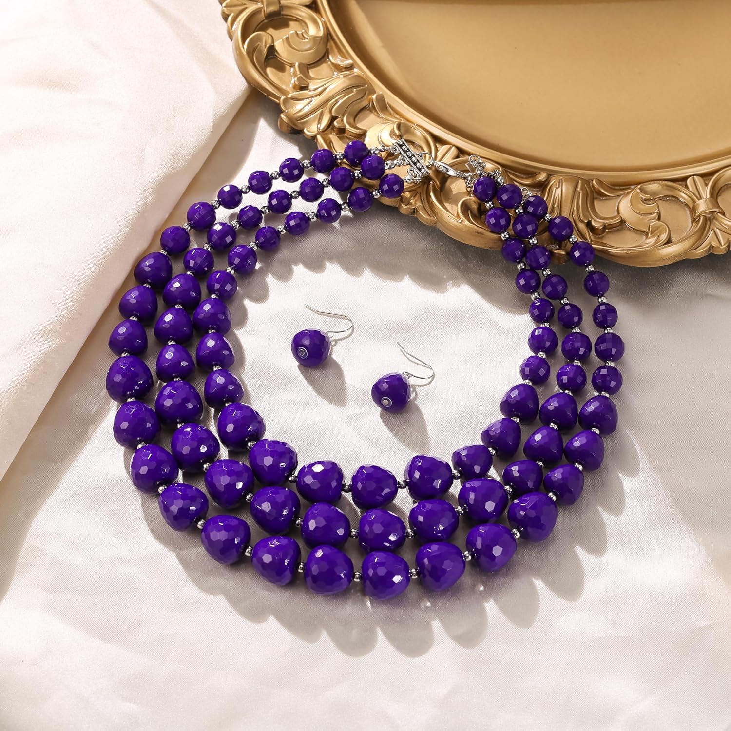 EVER FAITH 2-lagige Halskette Mit Ohrringen - Boho Vintage Schmuck Set Gelb