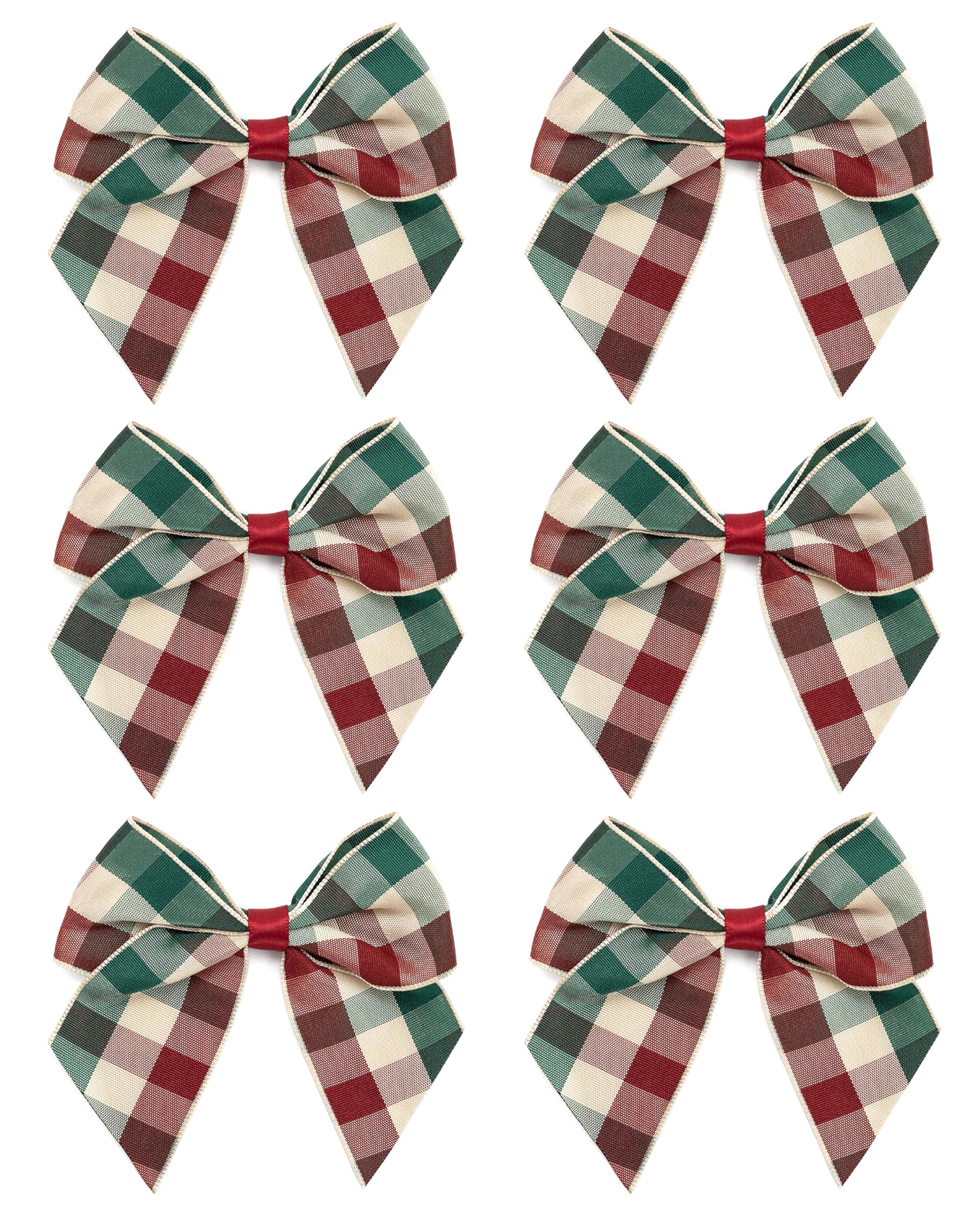 Italian Options Large Tartan Ribbon Bows, Self-Adhesive Christmas Ribbon Bow for Crafting, Gifts, Christmas Tree Decorations, Hampers, Wreaths, Hair Bows, Country, 6 Pack, 10 cm