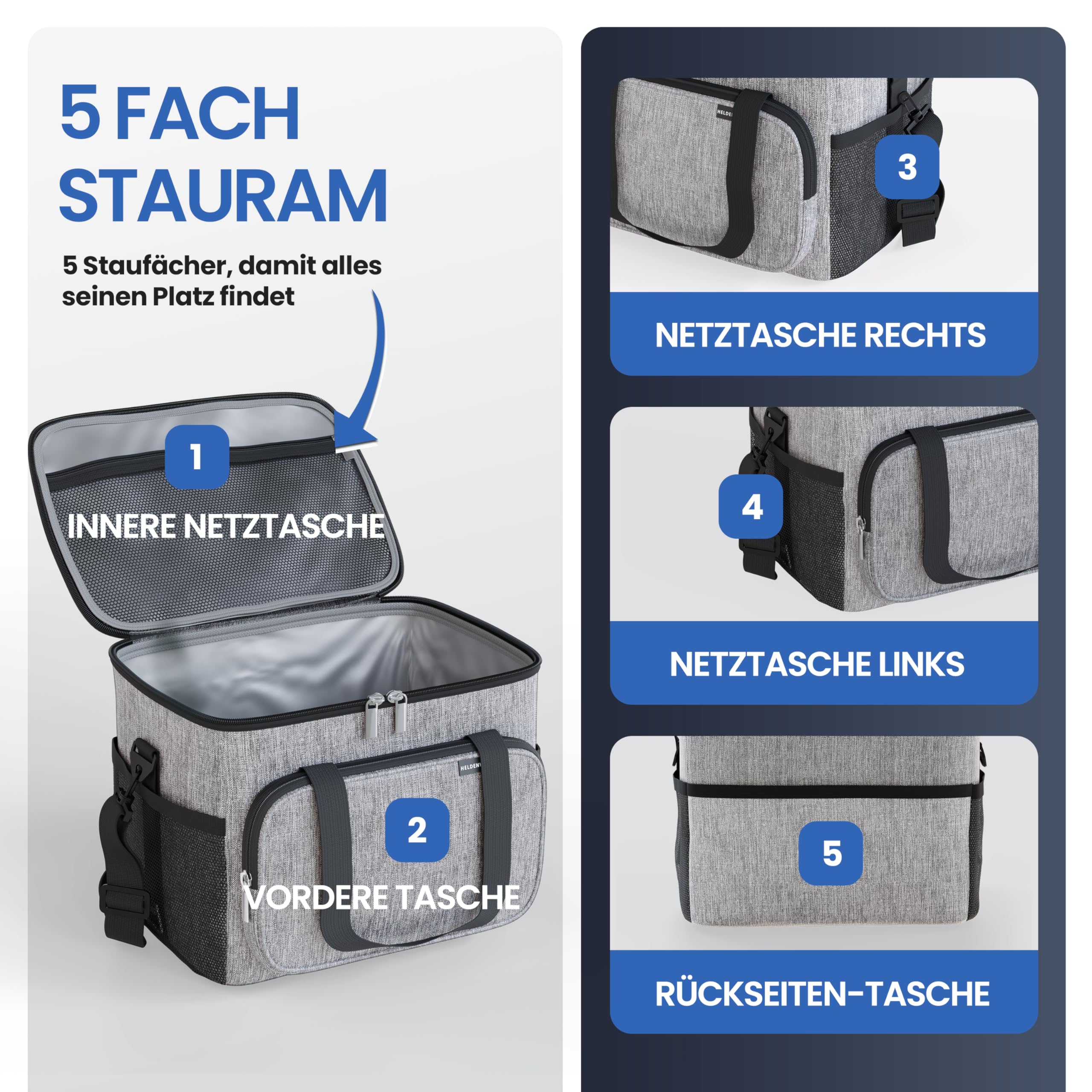Heldenwerk Borsa termica pieghevole di grandi dimensioni isolata a prova perdite e impermeabile per il pranzo da picnic la colazione