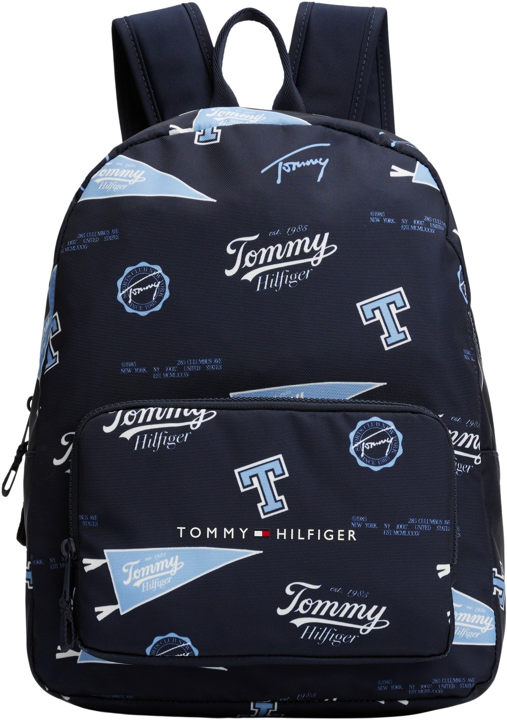 Tommy Hilfiger Mochila infantil Unisex Essential con logotipo impreso, Azul (Space Blue All Over Print), Talla Única