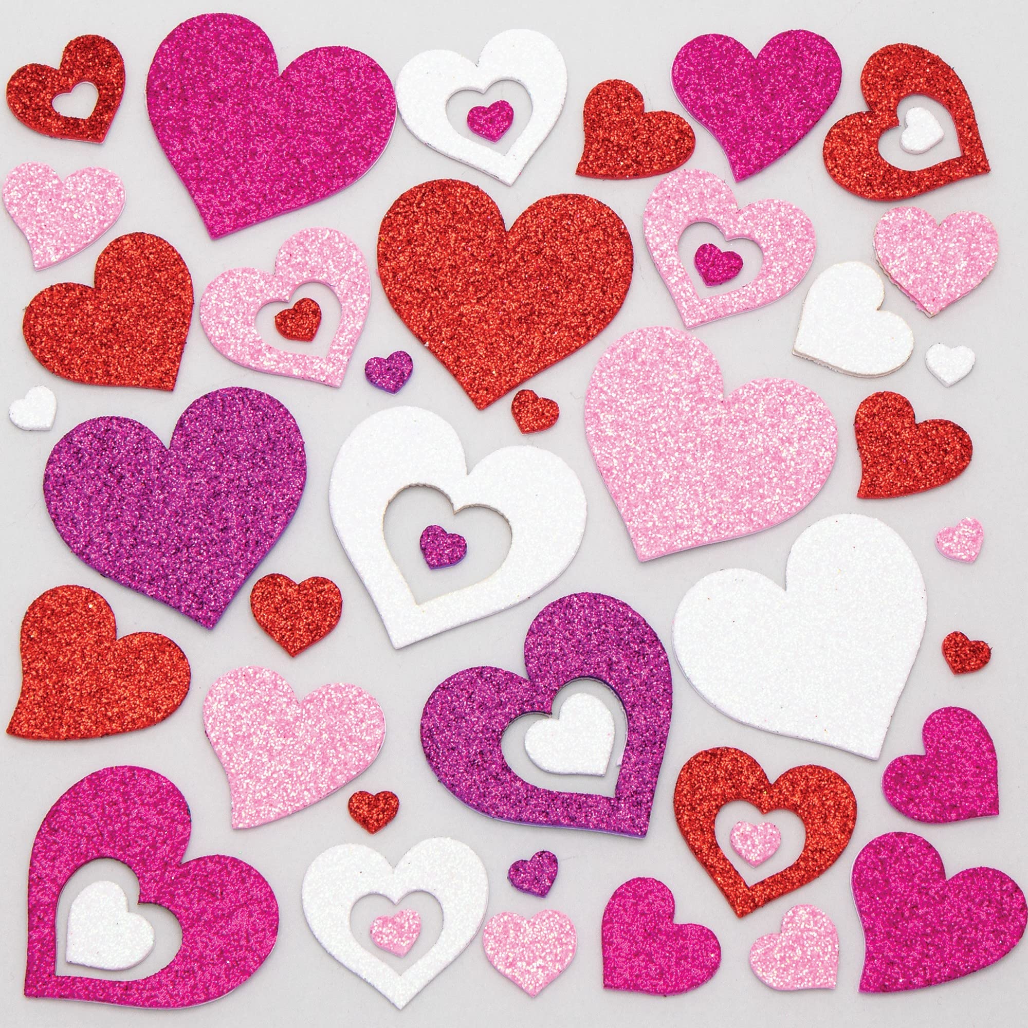 Baker Ross Heart Glitter Foam Stickers - Pack of 250, Foam Glitter Valentine's Stickers for Children (FC449)