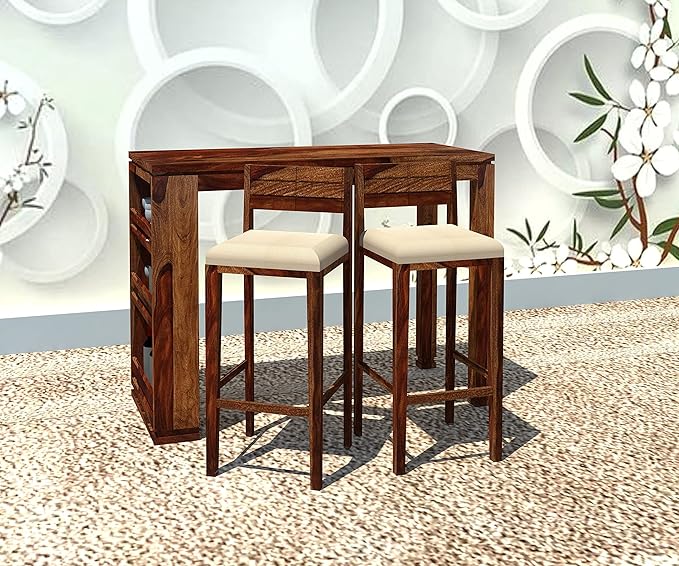 DEMIWALL Solid Sheesham Wood Long 2 Seater Bar Table Sets Wooden Two