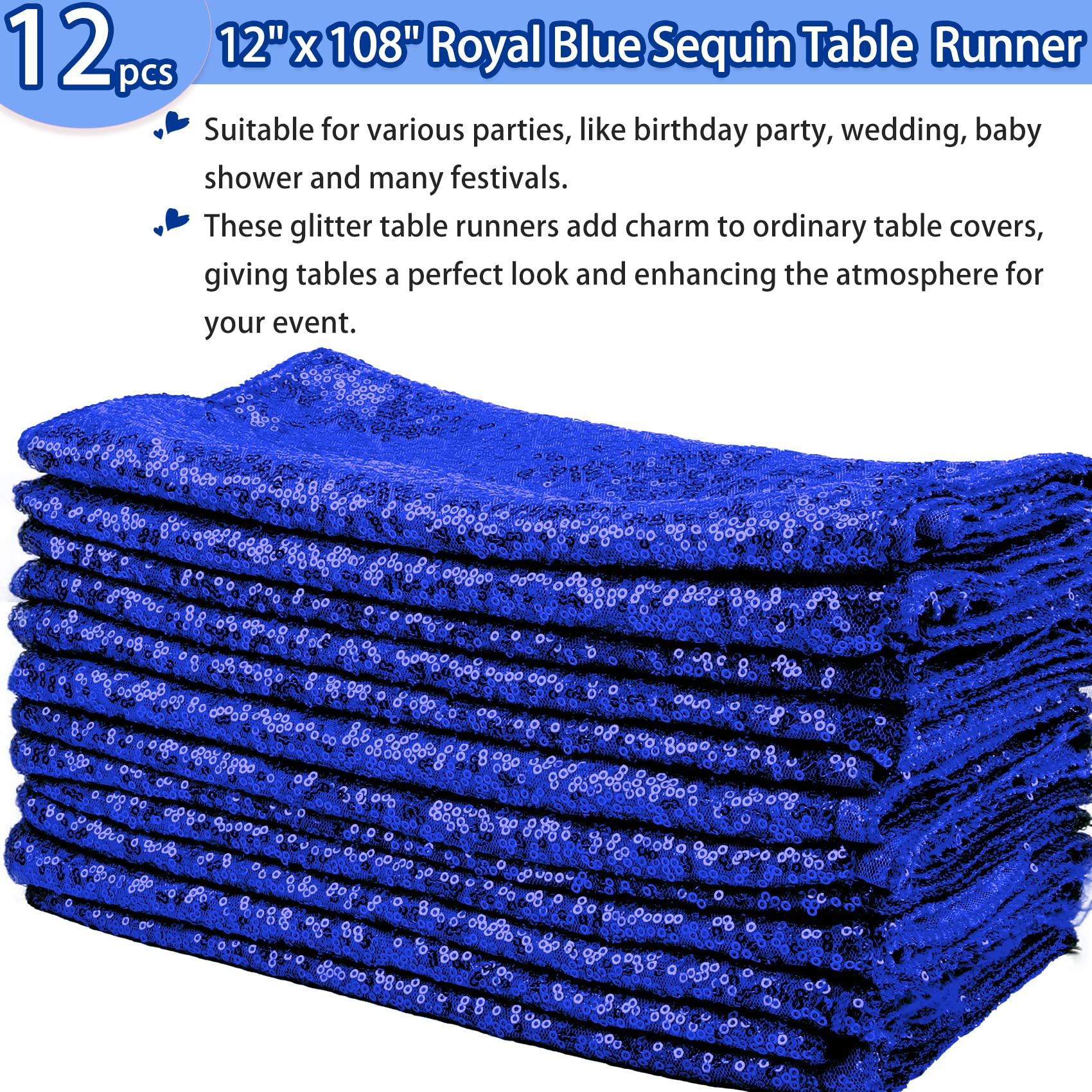 PartyDelight Sequin Table Runner - 12x72 Inch Teal Sparkle Runner For Weddings, Parties, Holidays