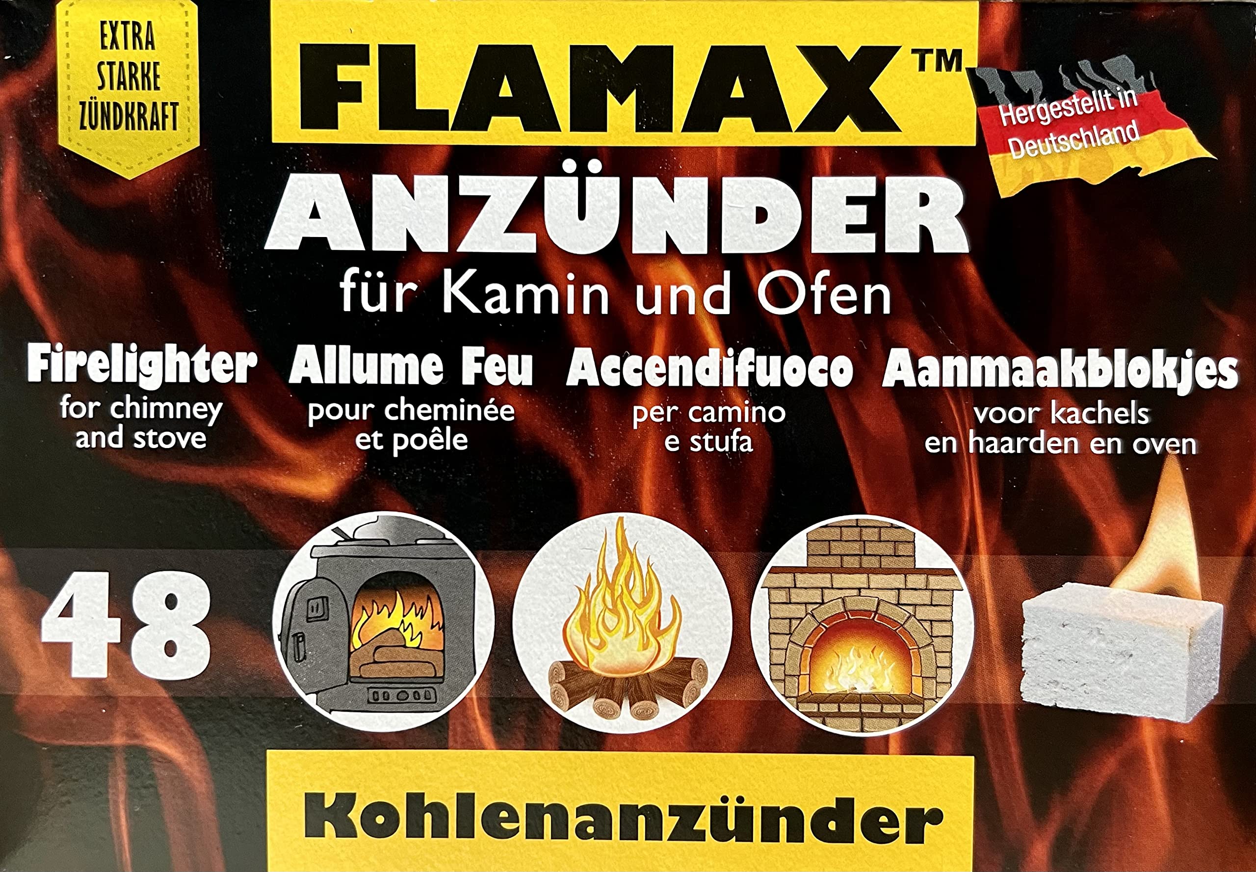 720x Kohleanzünder Anzündwürfel Grillanzünder Kaminanzünder 15x 48er Ofenanzünder Feueranzünder für Ofen Kamin Kohlenanzünder Anzünder Würfel Anzündwolle, Set Flamax Anmachwürfel + 1 KOVA Bildmagnet