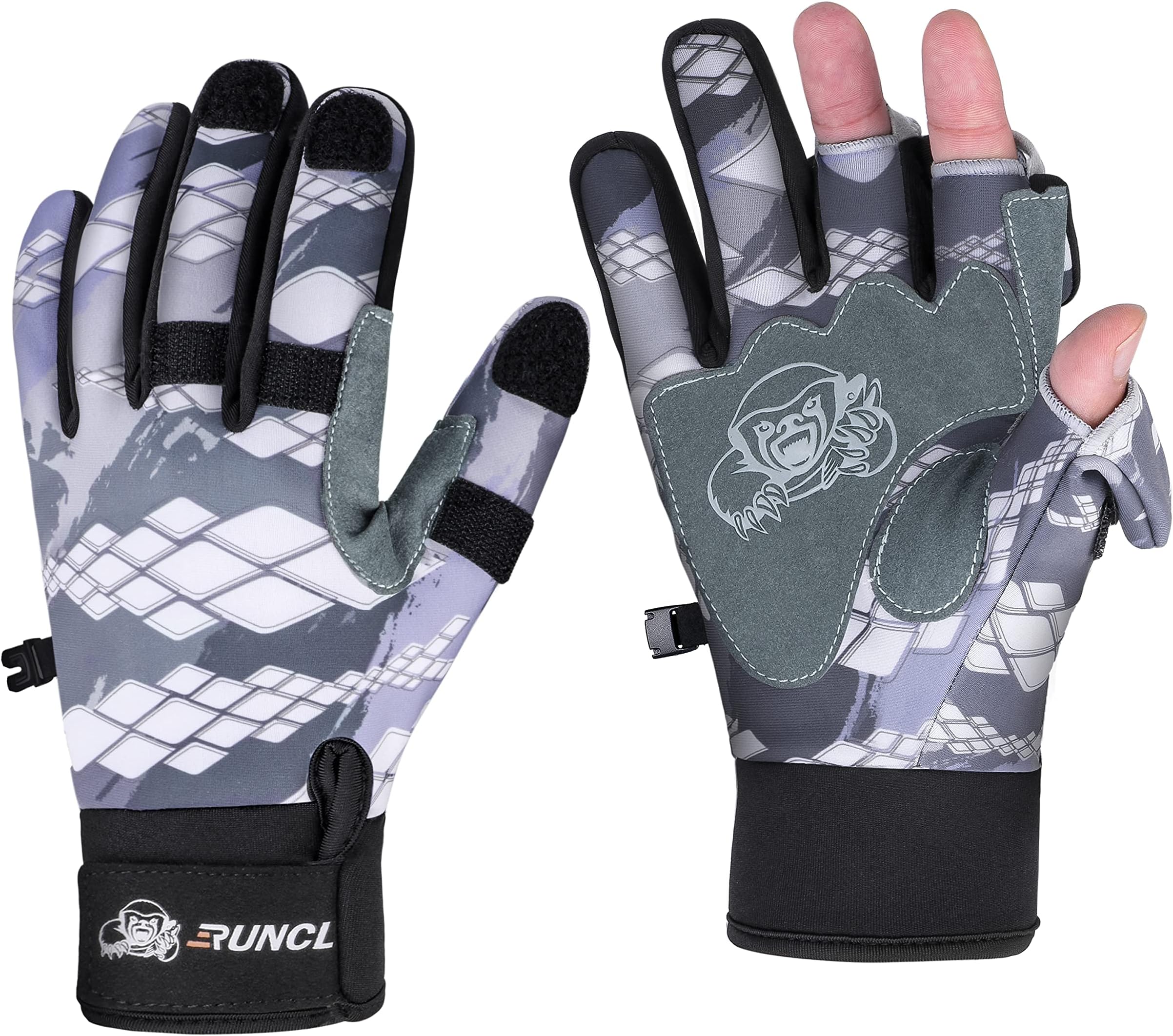 RUNCLFishing Gloves Winter Warm RAGUEL, Touchscreen Outdoor Fishing Gloves, Neoprene 3 Cut Fingers Cycling Gloves, Convertible Windproof for Men Women Ice Fishing Photography Kayaking