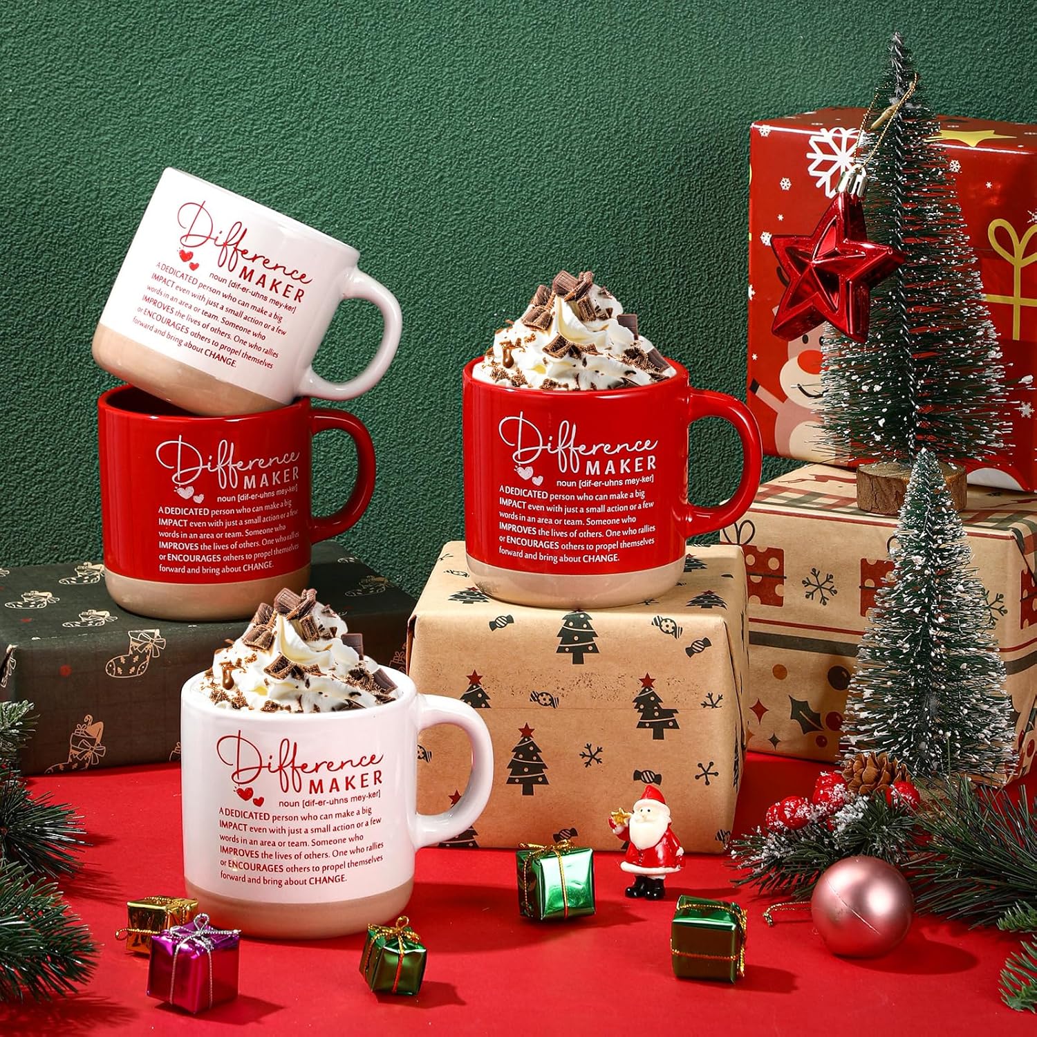 4 Pcs Employee Appreciation Gifts Bulk 12oz Inspirational Ceramic Coffee Mug Thank You Mug Gifts for Social Worker Coworker Staff Office Teacher(Red and White,Difference Maker) - Image 4