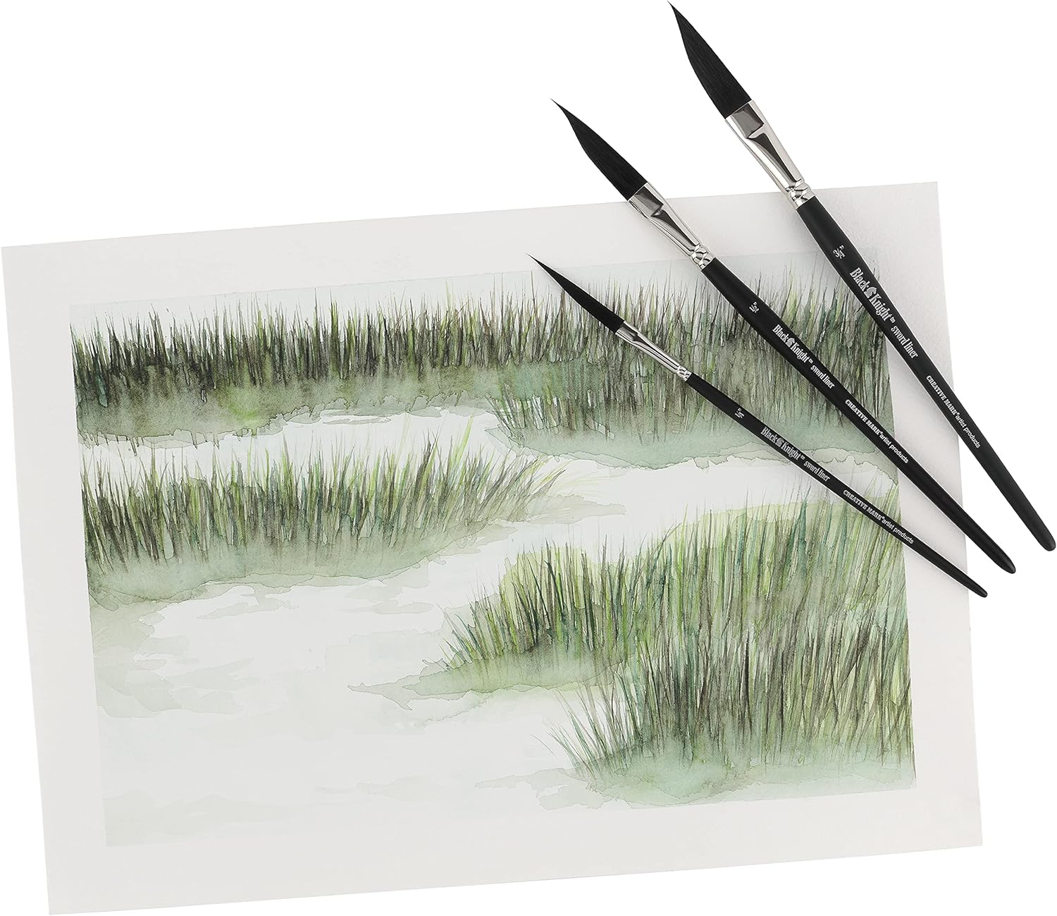 Creative Mark Black Knight Artist Liner Brush, Synthetic Short Handle Watercolor Paint Brush, Set of 3