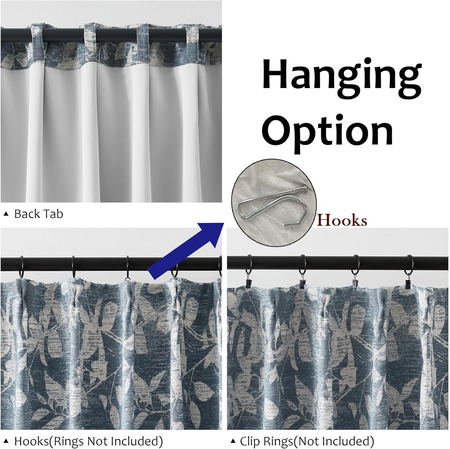 Randall 90% Blackout Faux Linen Farmhouse Blue Floral Print Pattern Curtain 90 Inch Long Thermal Insulated Back Tab Rod Pocket Drape for Living Room Bedroom Country Vintage 2 Panels Set Blue on Beige