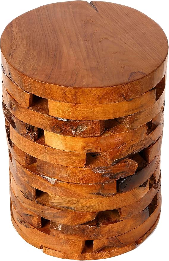 Bare Decor Stonehenge Artisan Accent Table in Solid Teak Wood, Natural
