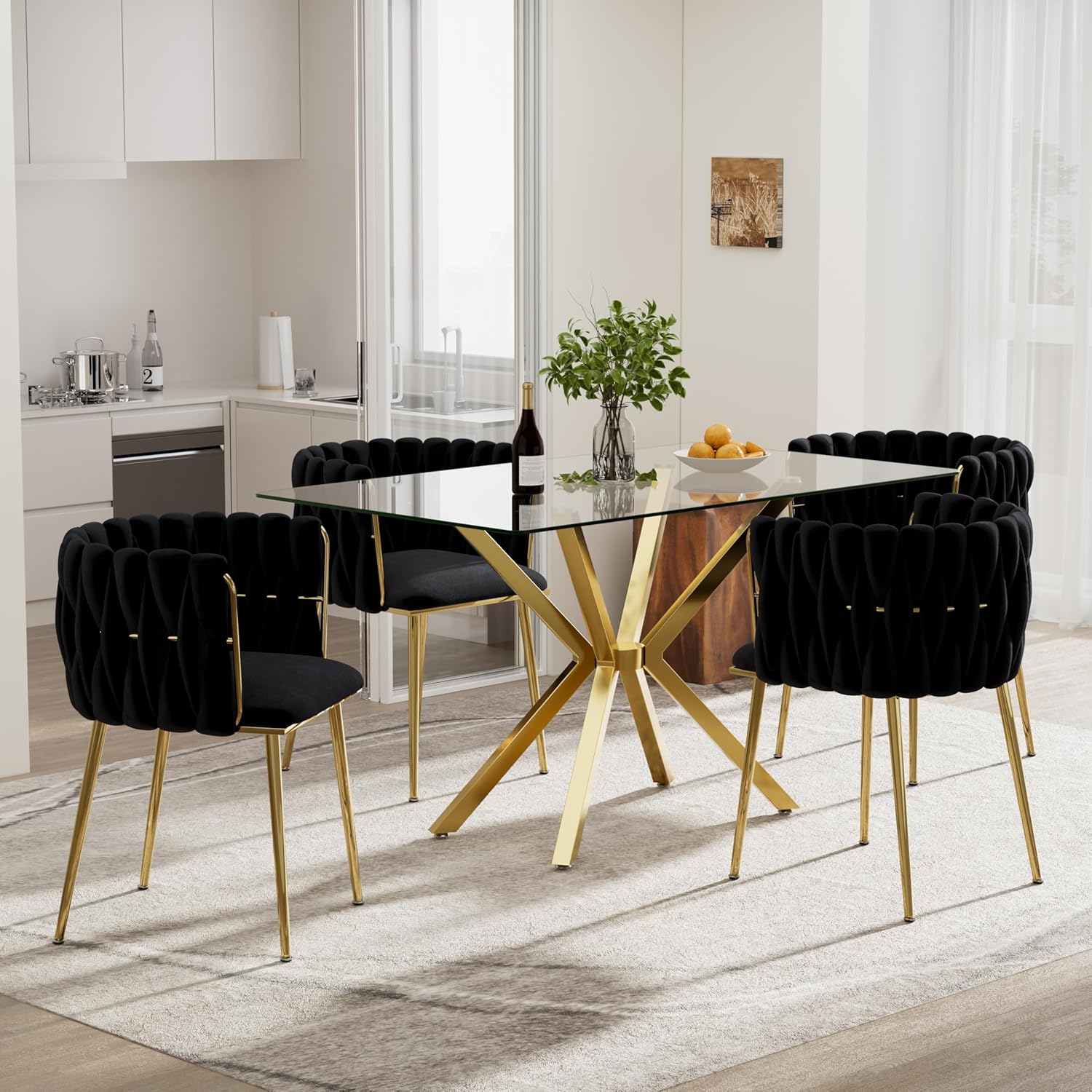 5 Pieces Modern Luxury Glass Dining Set, Minimalist