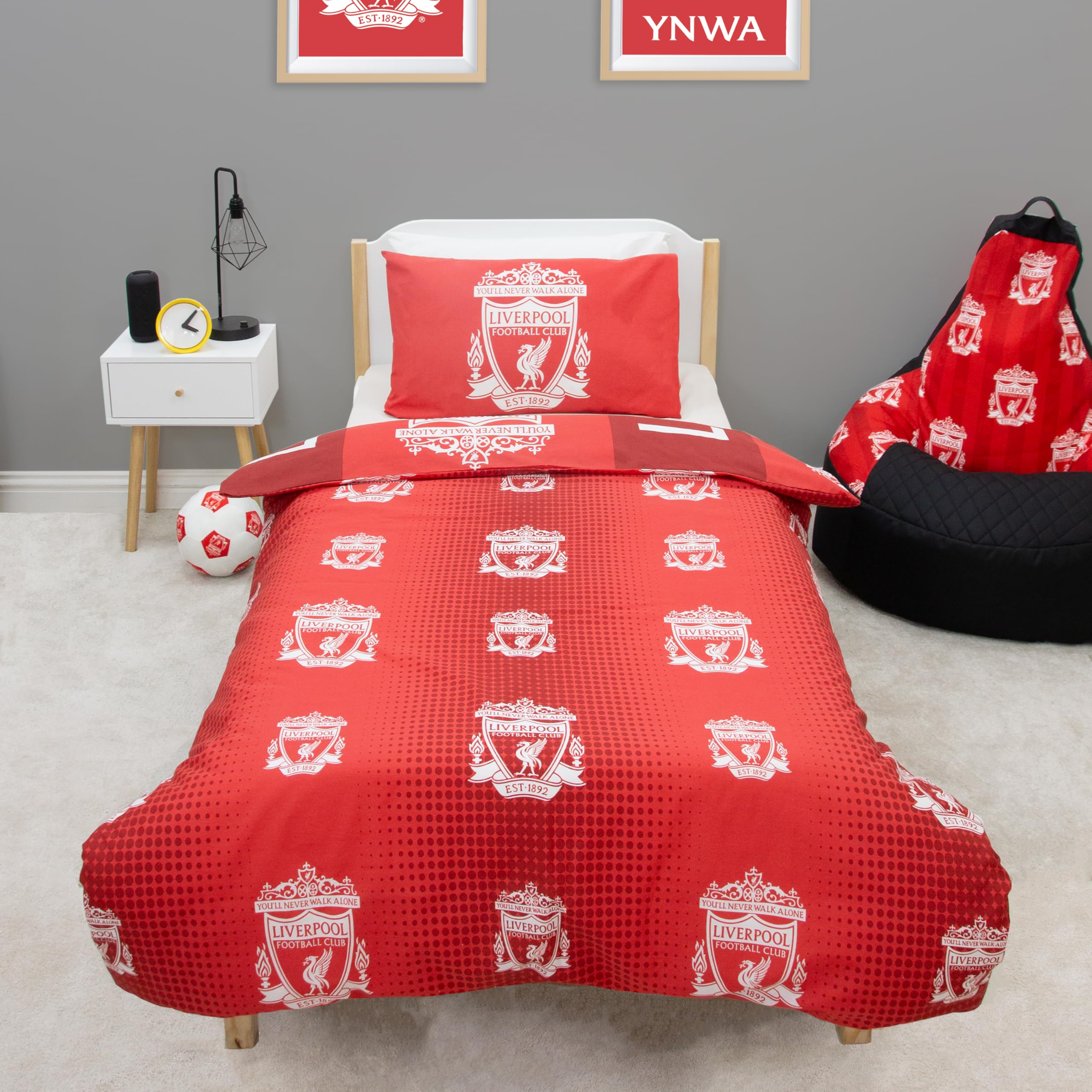 Liverpool FC Offizielles Einzelbettwäsche-Set, Design „Crunch“ | Rotes, beidseitig wendbares Fußball-Bettwäsche-Set mit passendem Kissenbezug | Offizielles Merchandise | Polycotton