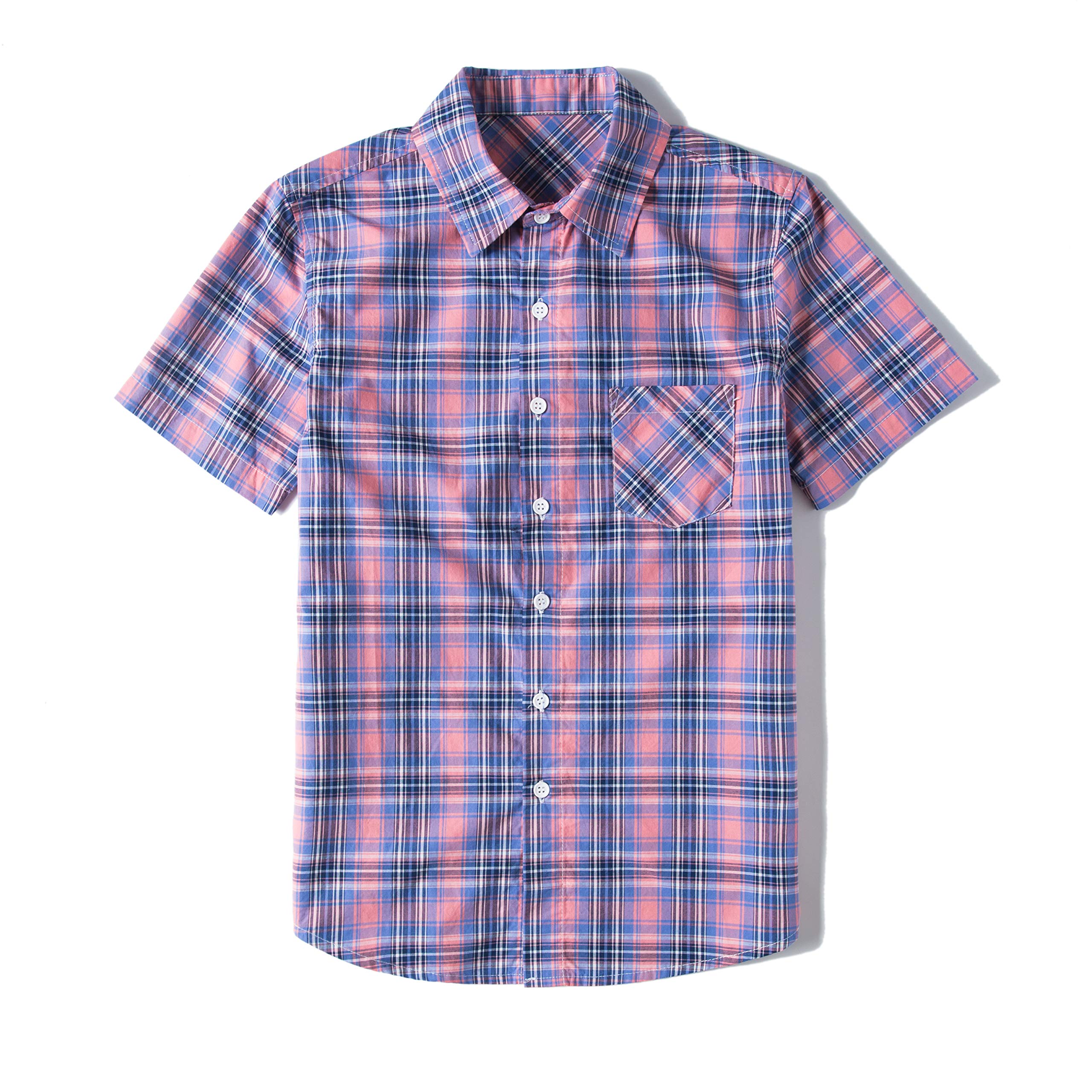 Tronjori Boys' Short Sleeve Button Down Woven Shirt 12 Pink Check