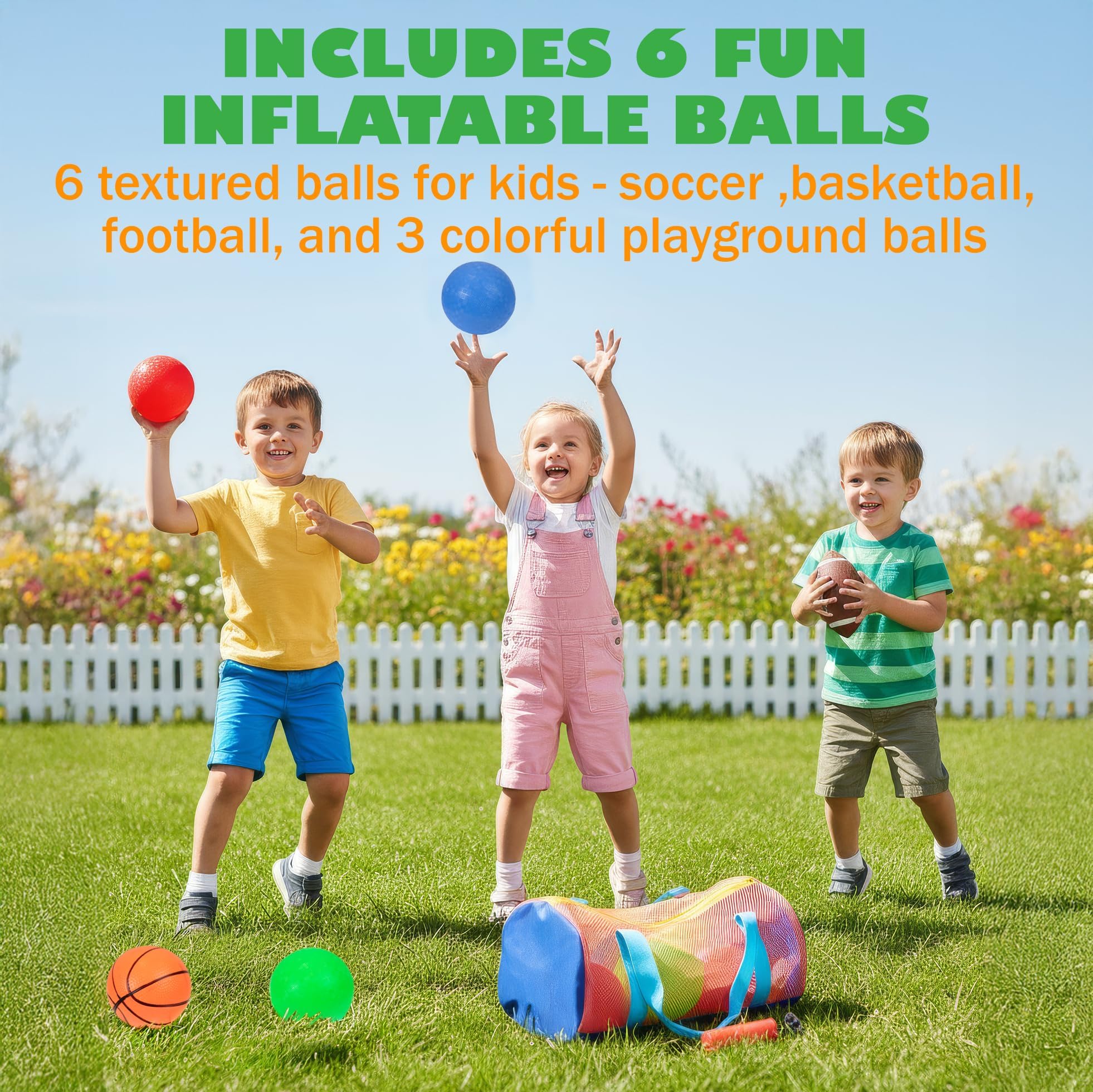 Kiddie Play 6 weiche Bälle für Kleinkinder und Kinder mit Tragetasche und Pumpe | Fußball, Basketball, Fußball, Spielplatzbälle, Indoor-Outdoor-Sportspielzeug für Babys
