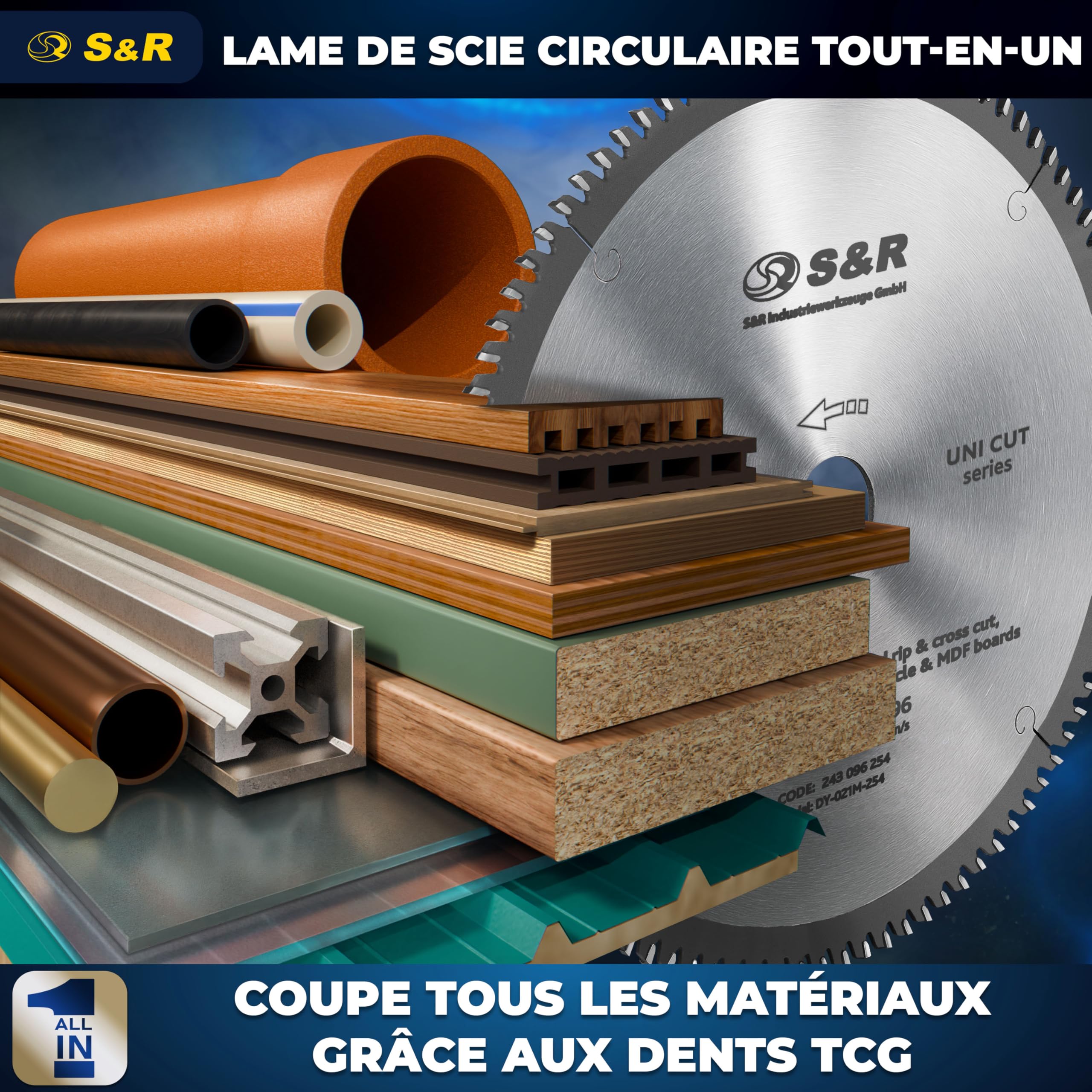 S&R Lame de scie circulaire 254 x 30 mm 96 dents TCT Coupe Bois Multimatériaux
