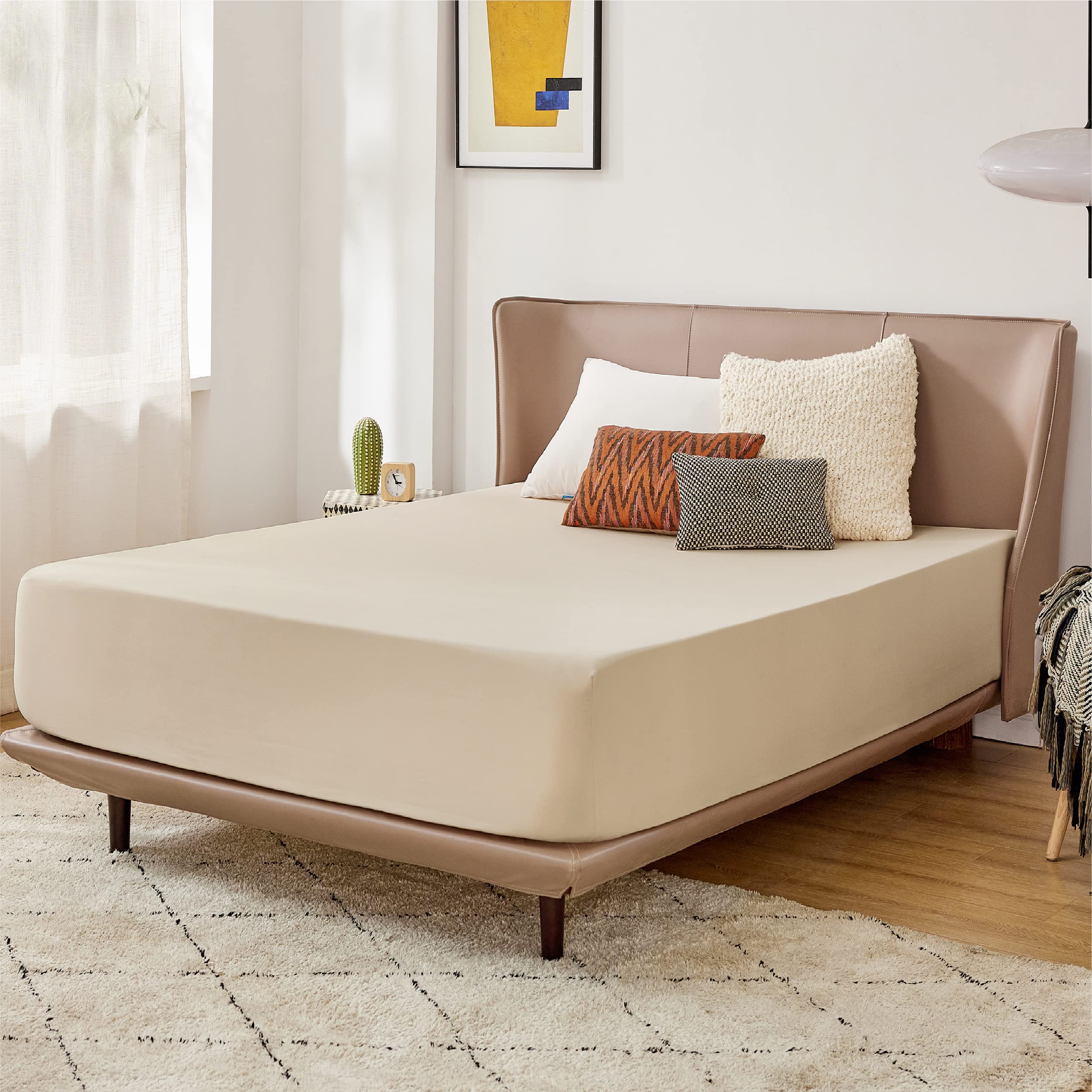 Bedsure Small Double Fitted Sheet - Bed Sheets Extra Deep Pocket 16 Inches (40 cm), Soft Brushed Polyester Microfiber Material for 3/4 Bed, Beige, 122x190cm — view 8