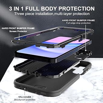 for Galaxy A15 5G Case with Explosion-Proof Film[2 Pack],3 in 1 Shockproof TPU Hard PC Bumper Drop-Proof Shell for Samsung Galaxy A15 5G,Black
