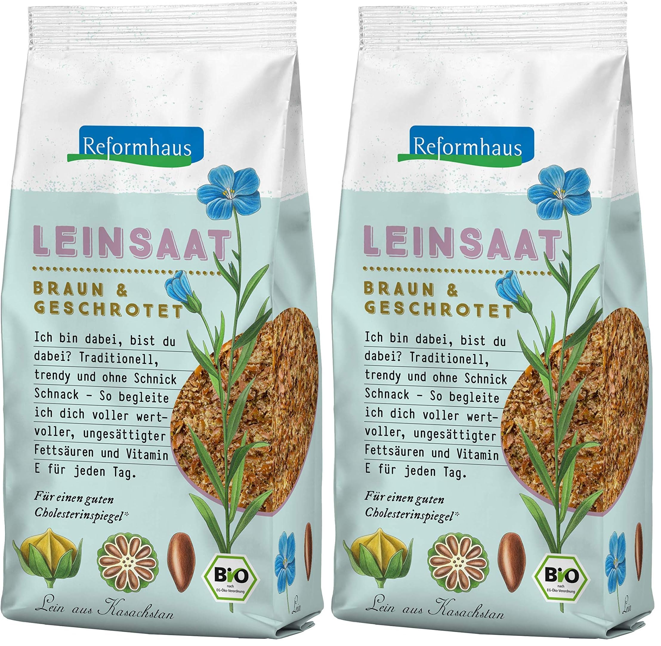 Reformhaus Leinsaat braun, geschrotet, 200g (Packung mit 2)