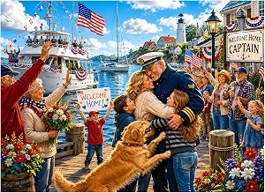 500 Piece Jigsaw Puzzle for Adults, Captain Homecoming Coastal Harbor Scene