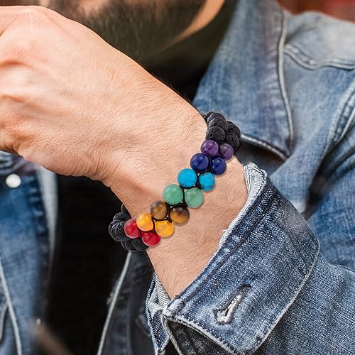 Miniatura 6 de murtoo Pulseras de cuentas de chakras para hombres y mujeres, pulsera de cuentas de cristales de yoga curativos de doble capa, pulsera de piedra