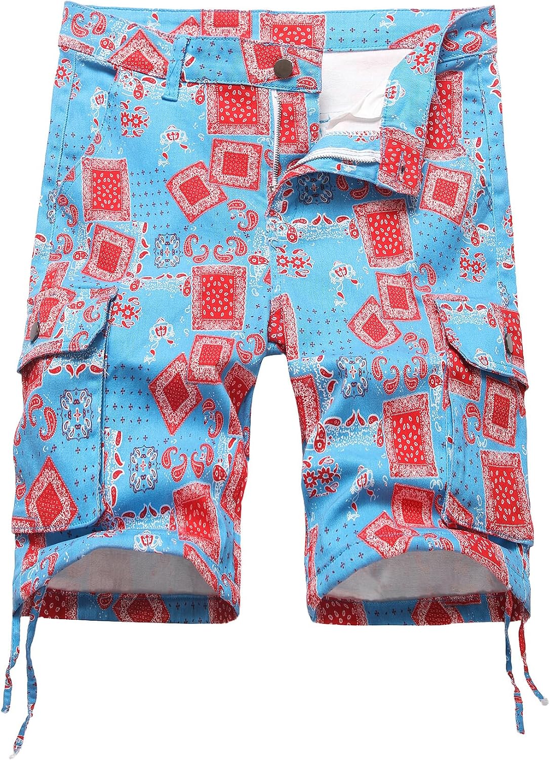 Men's Cargo Shorts Stretch Cotton Paisley Bandana Print Fashion Shorts with Multi Pockets Adjustable Drawstring Hem