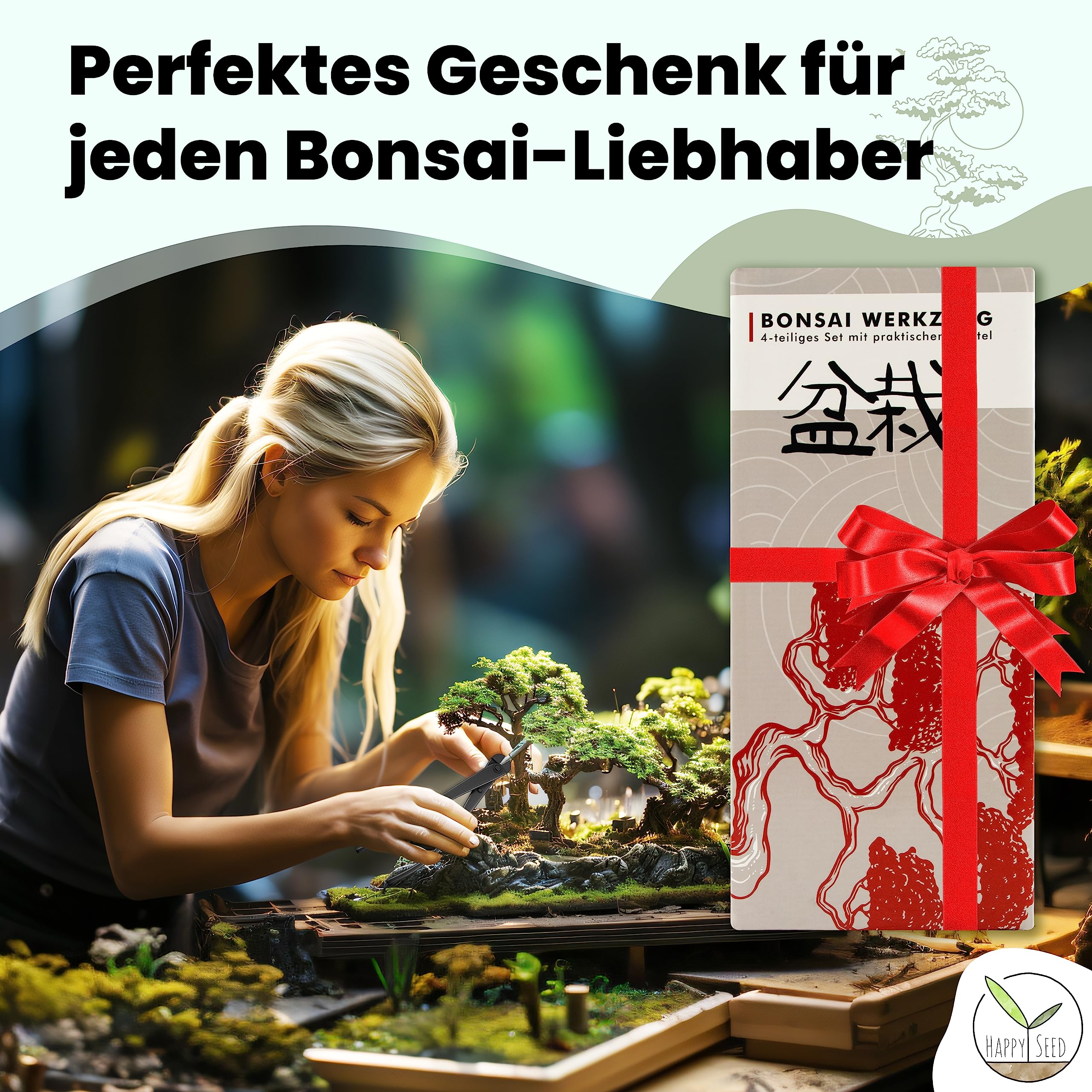 Juego de 4 herramientas profesionales para bonsái, de acero, con práctica bolsa de almacenamiento, herramienta tradicional para bonsái, ideal para alambres, ramas, brotes y raíces