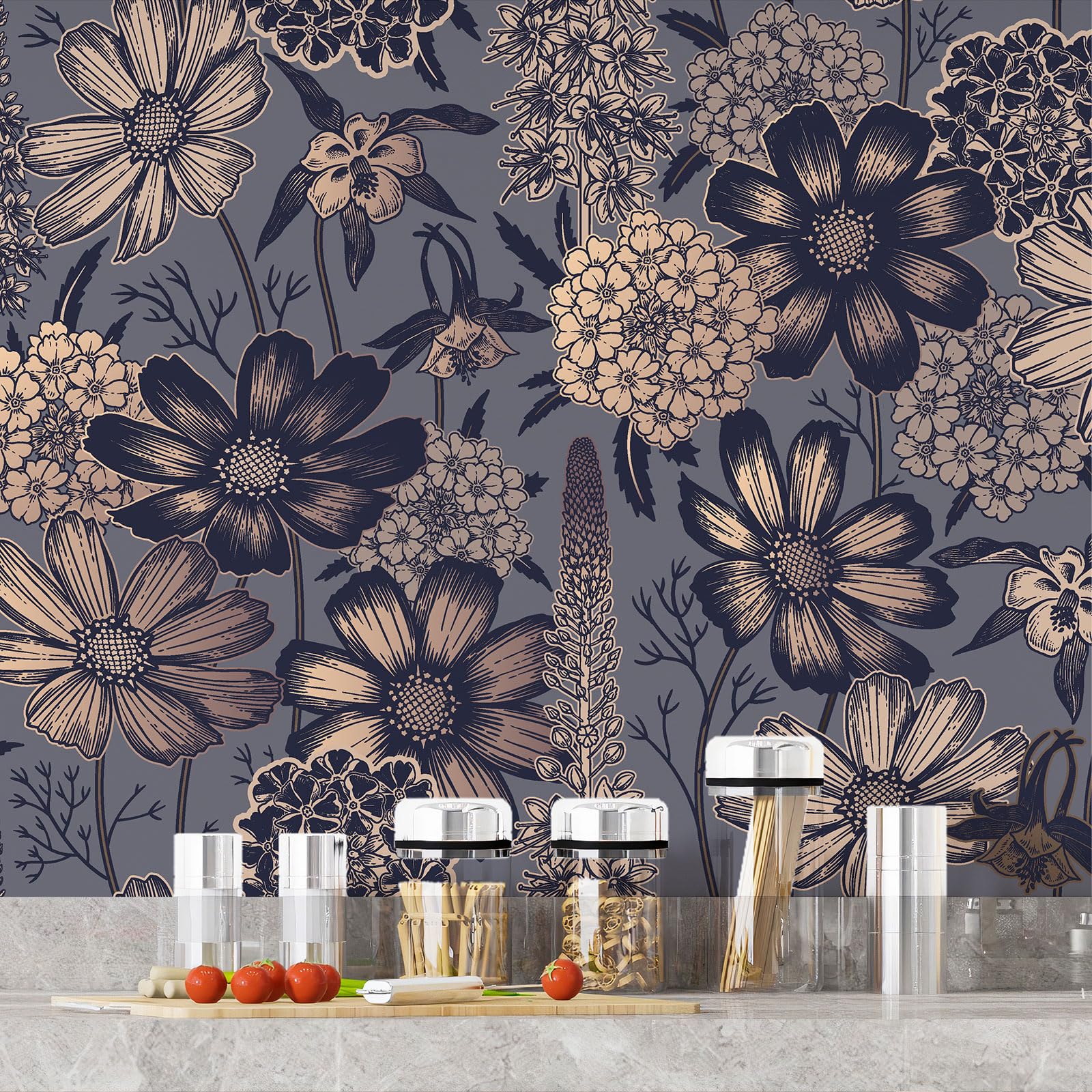 Lumalea Adesivo adesivo per cucina, motivo: fiori 3617681461708, adesivo + protezione opaca, 80 x 120 cm