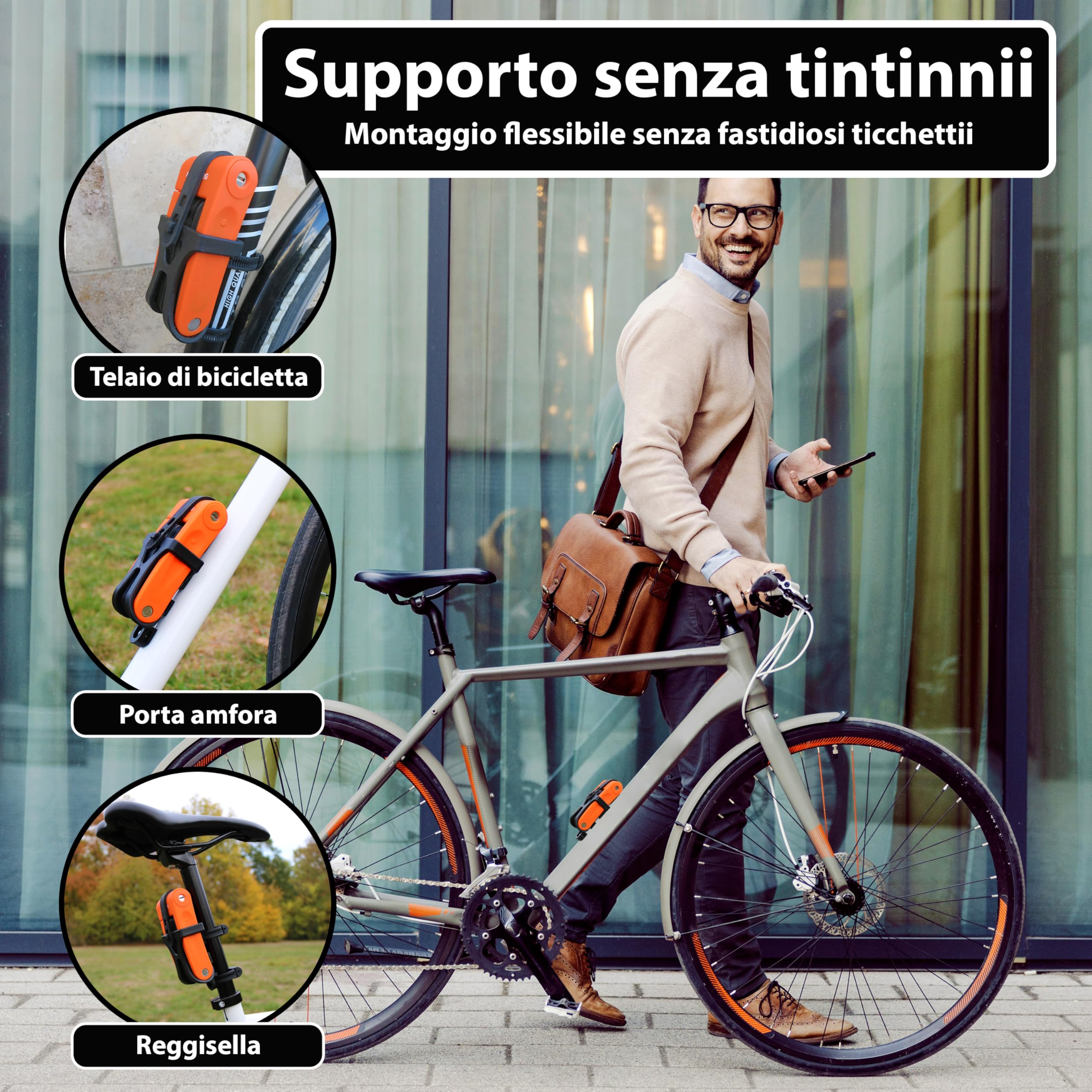 KOHLBURG antifurto pieghevole leggero & piccolo - 680g leggero & 70cm lungo - antifurto bicicletta in acciaio temprato per bicicletta elettrica & biciclette con supporto - bike lock