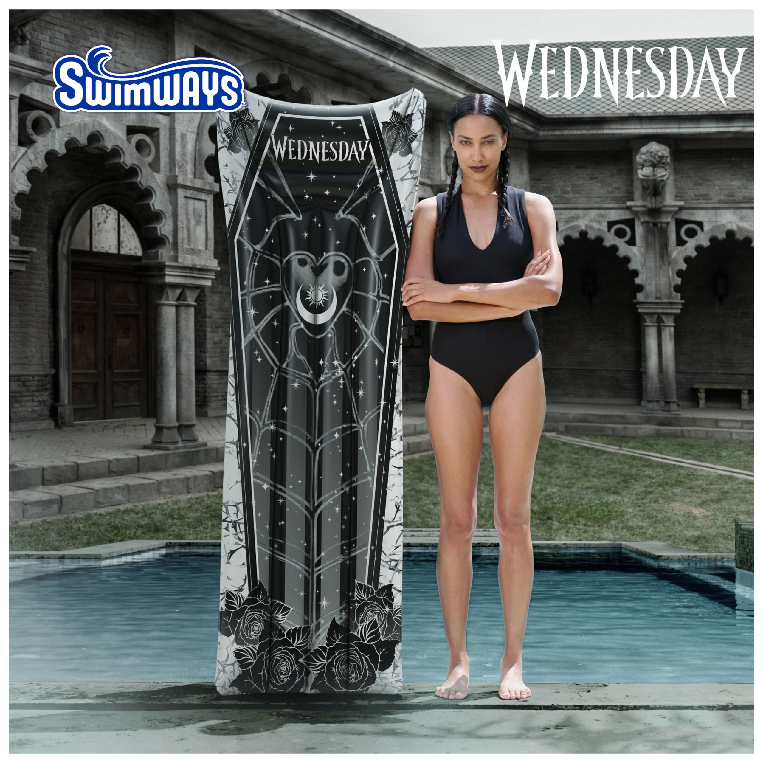 Swimways Wednesday Suntanner Pool Float, aufblasbarer Pool Floats & Kinder Pool Spielzeug, Schwimmbad Zubehör & Strand Essentials für Jugendliche ab 14 Jahren