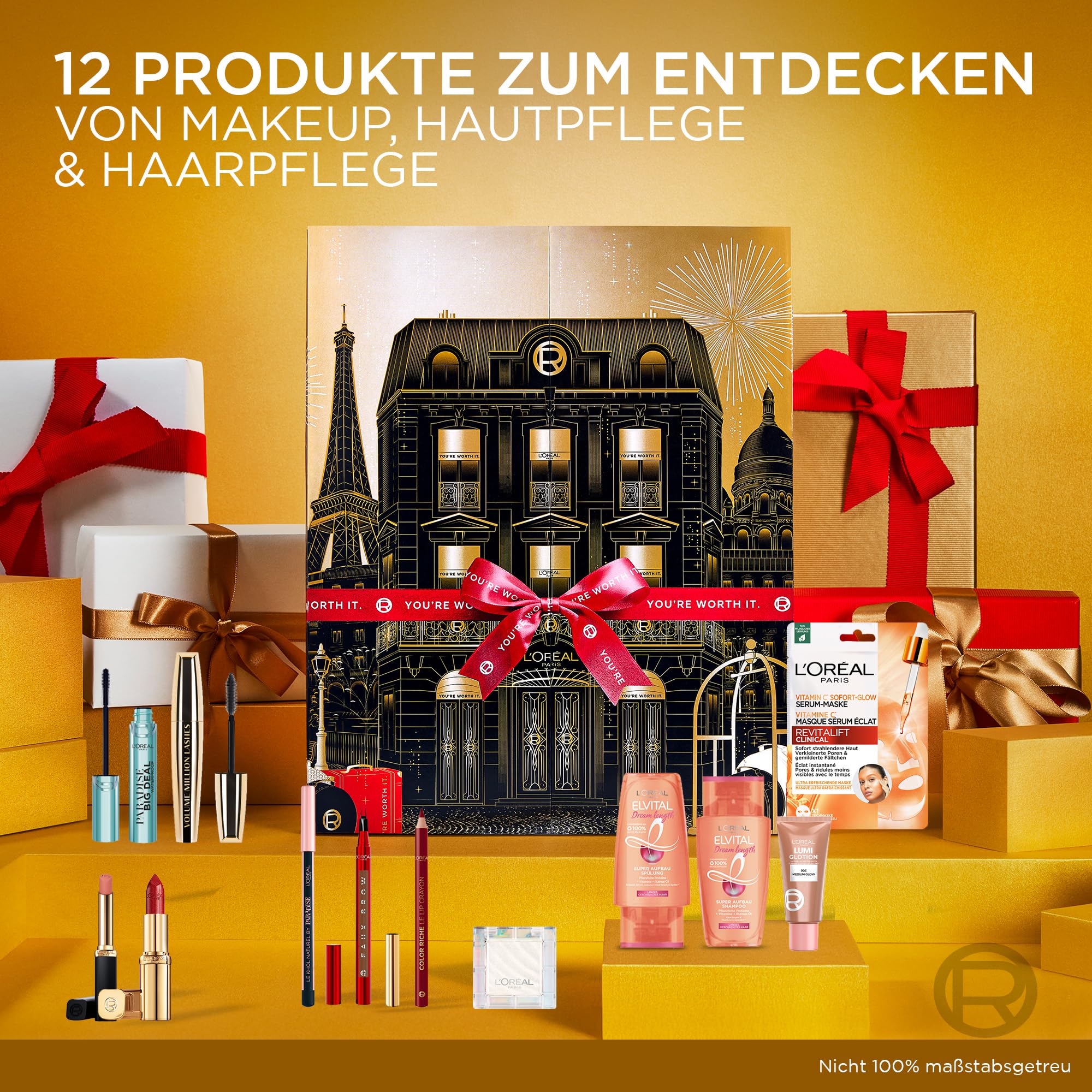 L'Oréal Paris Beauty Geschenkset 2025: 12 Beauty-Überraschungen, Für kleine Luxusmomente in der Weihnachtszeit, Make-Up, Haarpflege, und Hautpflege