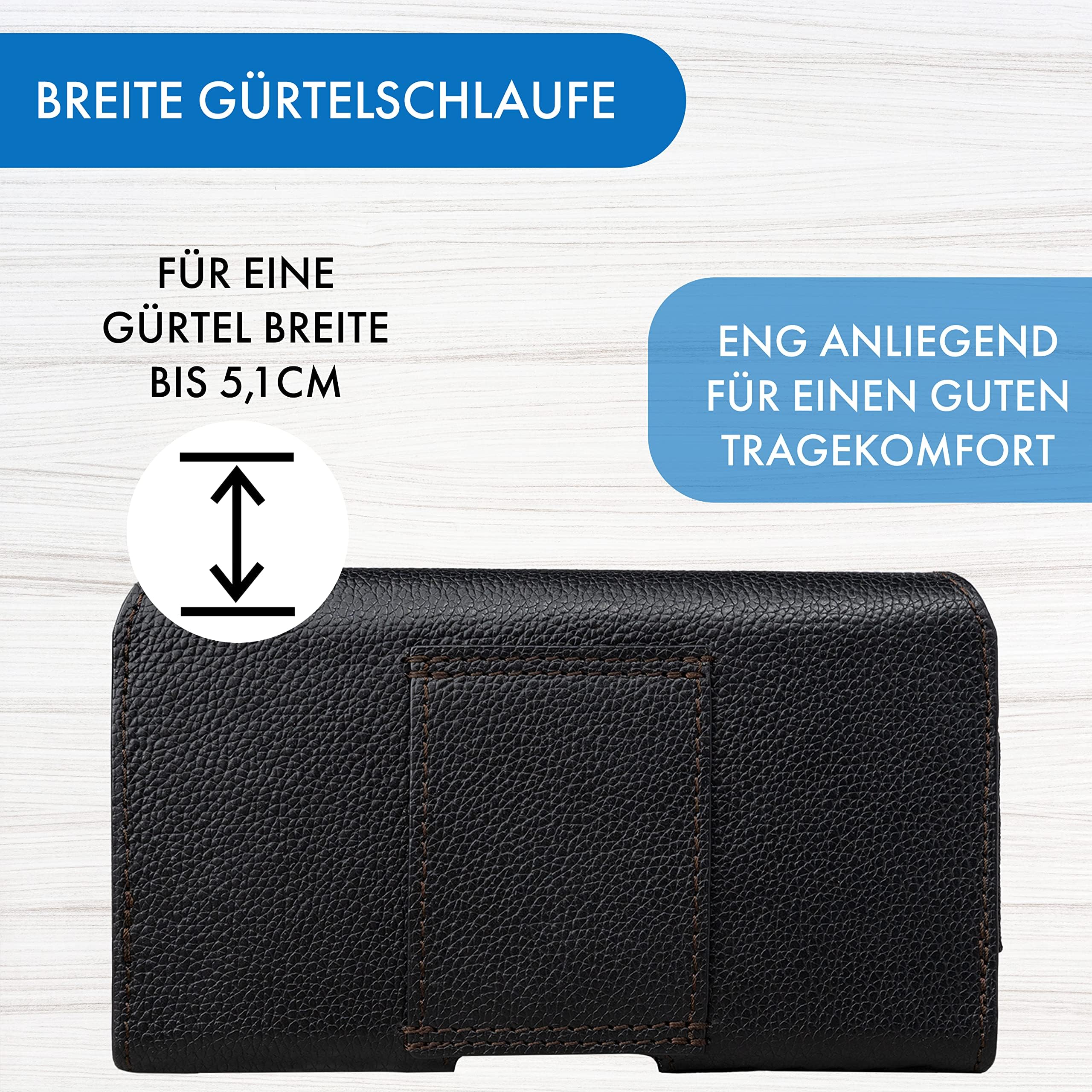 Handy Gürteltasche - universal quer Handytasche Größe 5XL - speziell für Herren Designed - Gürtel Handy Tasche mit Fester Gürtelschlaufe - Leder Smartphonetasche in schwarz