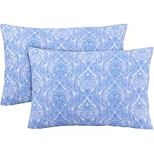 FEATHER & STITCH NEW YORK 100% Cotton 2 Piece Queen Pillow Cases, 300TC Ultra-Soft Pillowcases with Envelope Closure, Wrinkle- Fade- Stain Resistant - 20x30 inches Standard/Queen, Blue Paisley