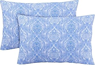 FEATHER & STITCH NEW YORK 100% Cotton 2 Piece Queen Pillow Cases, 300TC Ultra-Soft Pillowcases with Envelope Closure, Wrinkle- Fade- Stain Resistant - 20x30 inches (Standard/Queen, Blue Paisley)