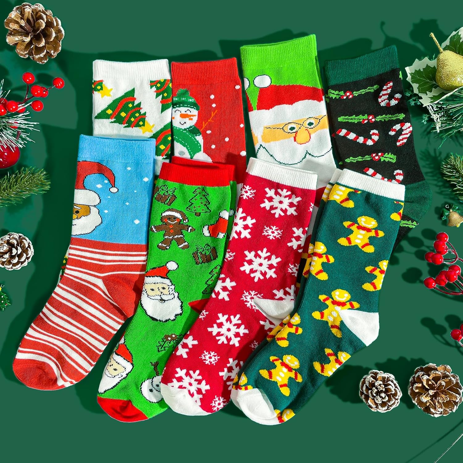 8 Pairs Fun Christmas Socks for Adults Bulk, Funny Xmas Gifts for Women Men Novetly Crew Cotton Holiday Sock Set - Image 6